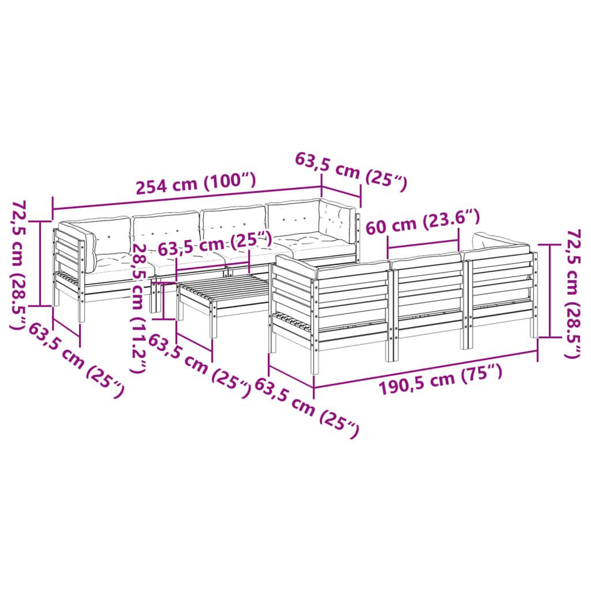Voir la diapositive 6 : VIDAXL Salon de jardin 8 pcs avec coussins sapin douglas solide