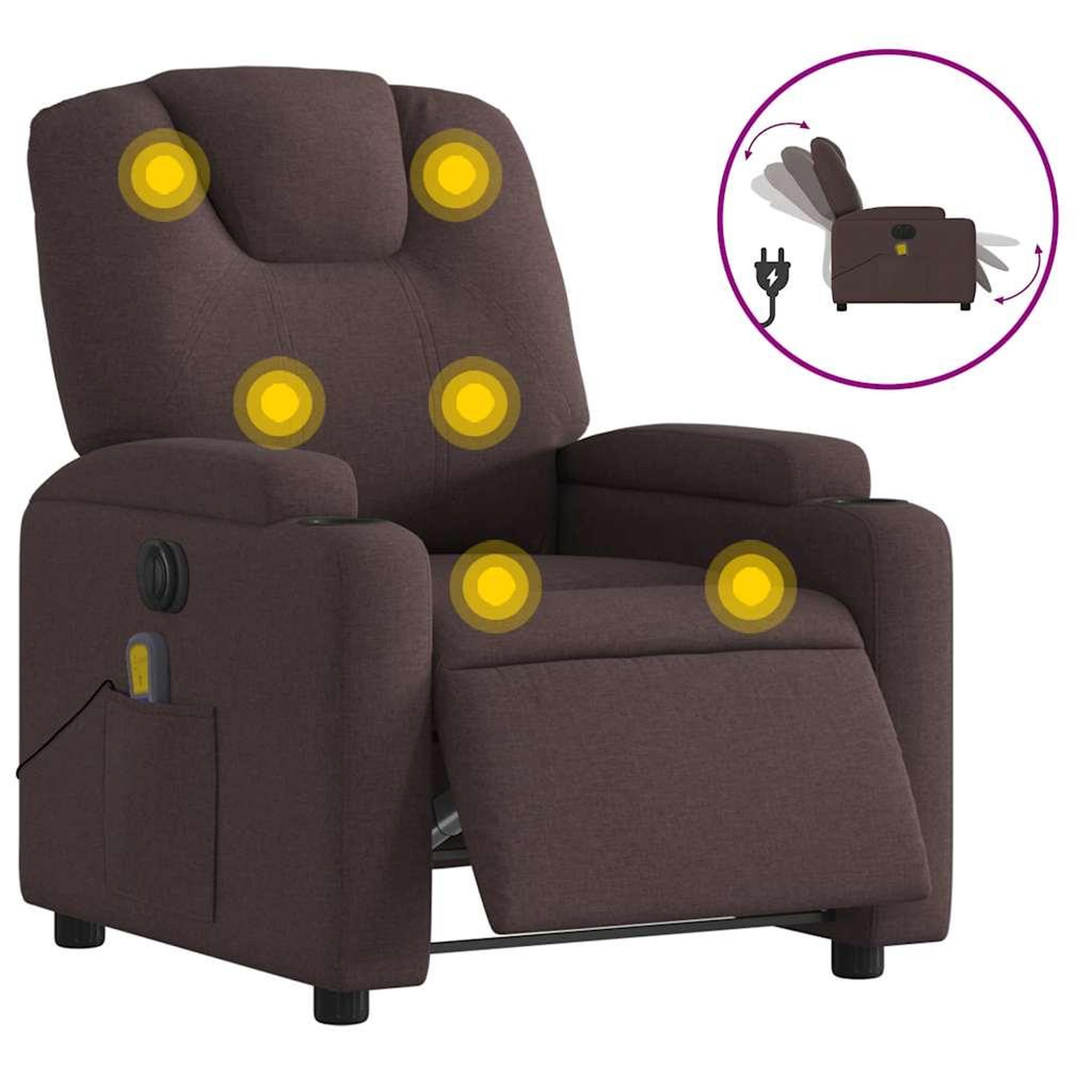 Voir la diapositive 2 : VIDAXL Fauteuil de massage inclinable electrique Marron fonce Tissu