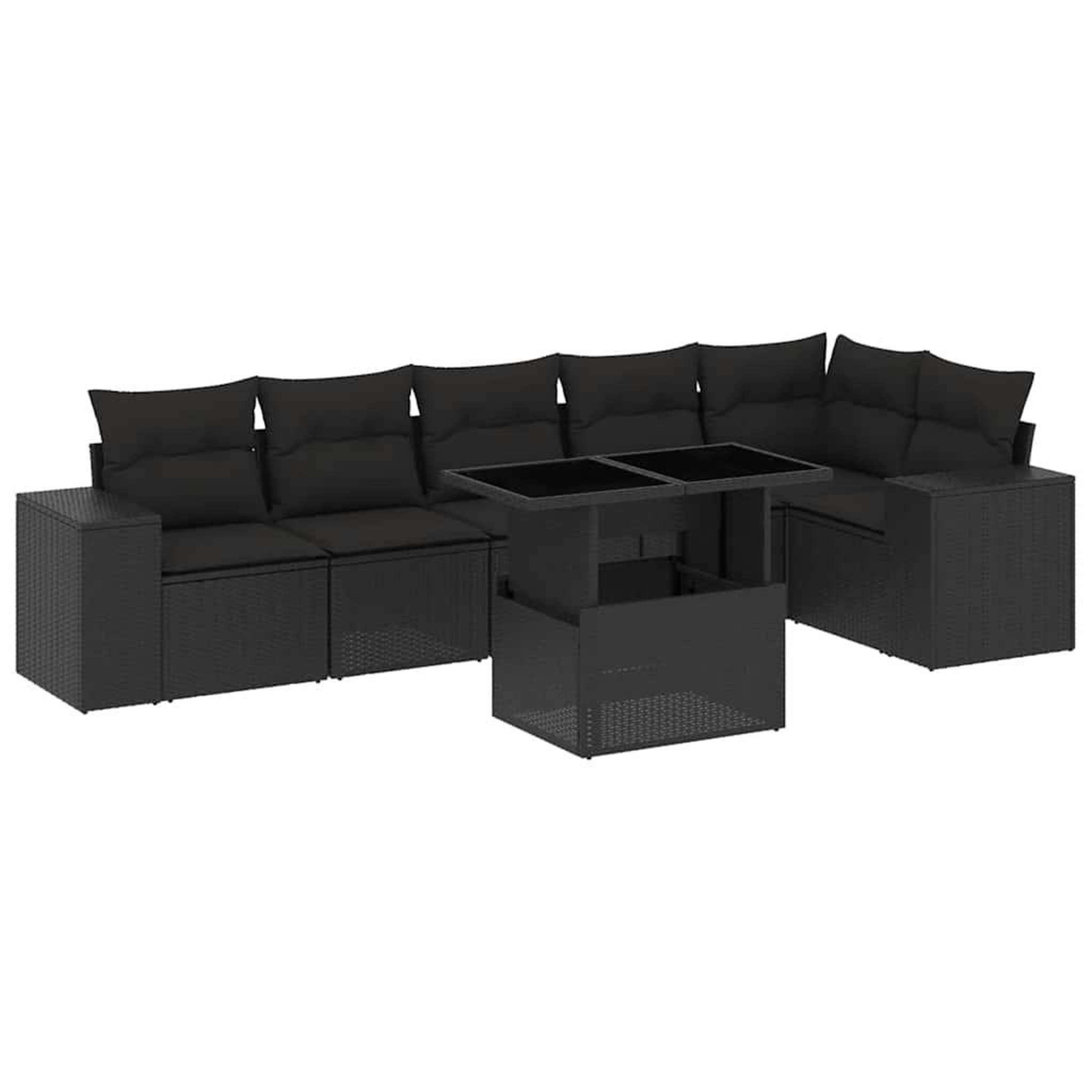 Voir la diapositive 2 : VIDAXL Salon de jardin 7 pcs avec coussins noir resine tressee