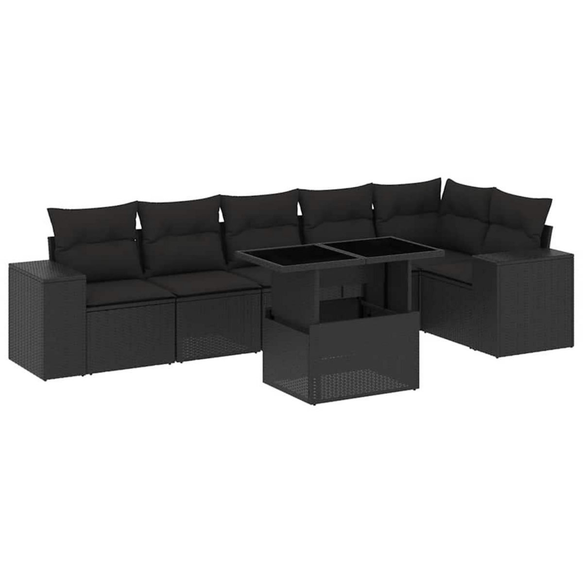 VIDAXL Salon de jardin 7 pcs avec coussins noir resine tressee