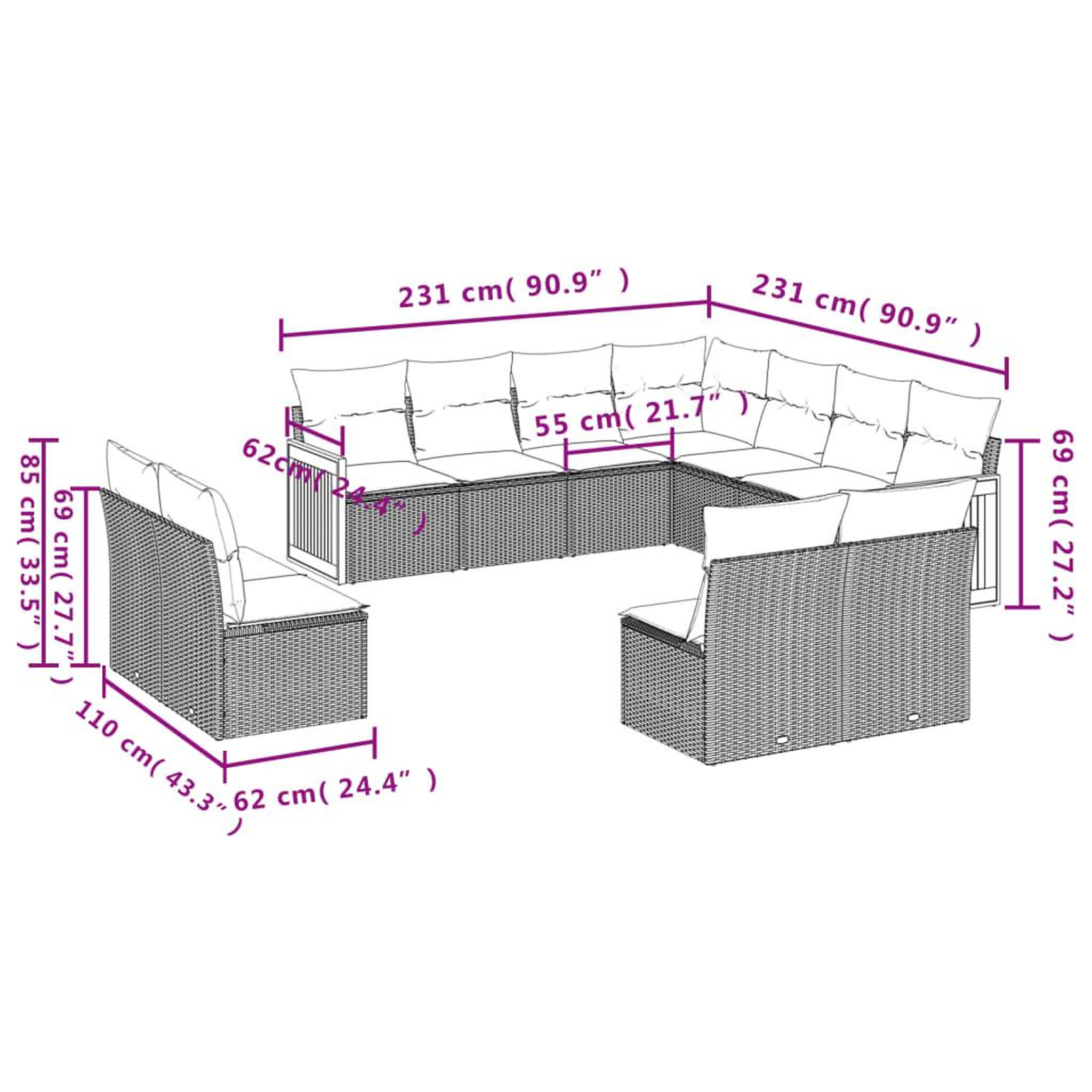 Voir la diapositive 3 : VIDAXL Salon de jardin 11 pcs avec coussins noir resine tressee