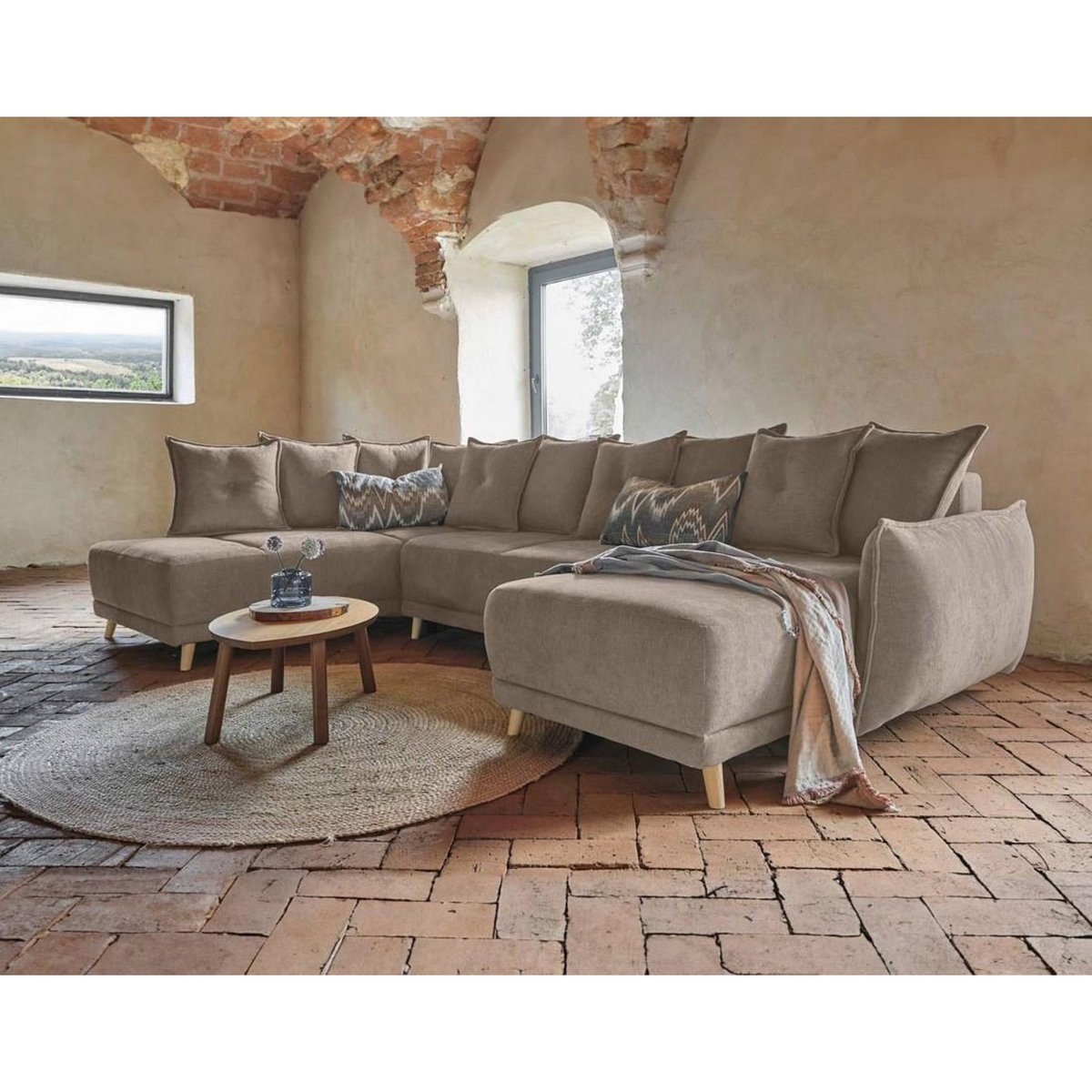 BEST MOBILIER Lena - canapé d'angle panoramique convertible - avec coffre - 7 places - gauche