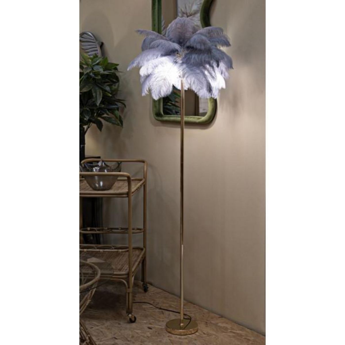 Paris Prix Lampadaire Imitation Plume  Palm  160cm Or & Gris