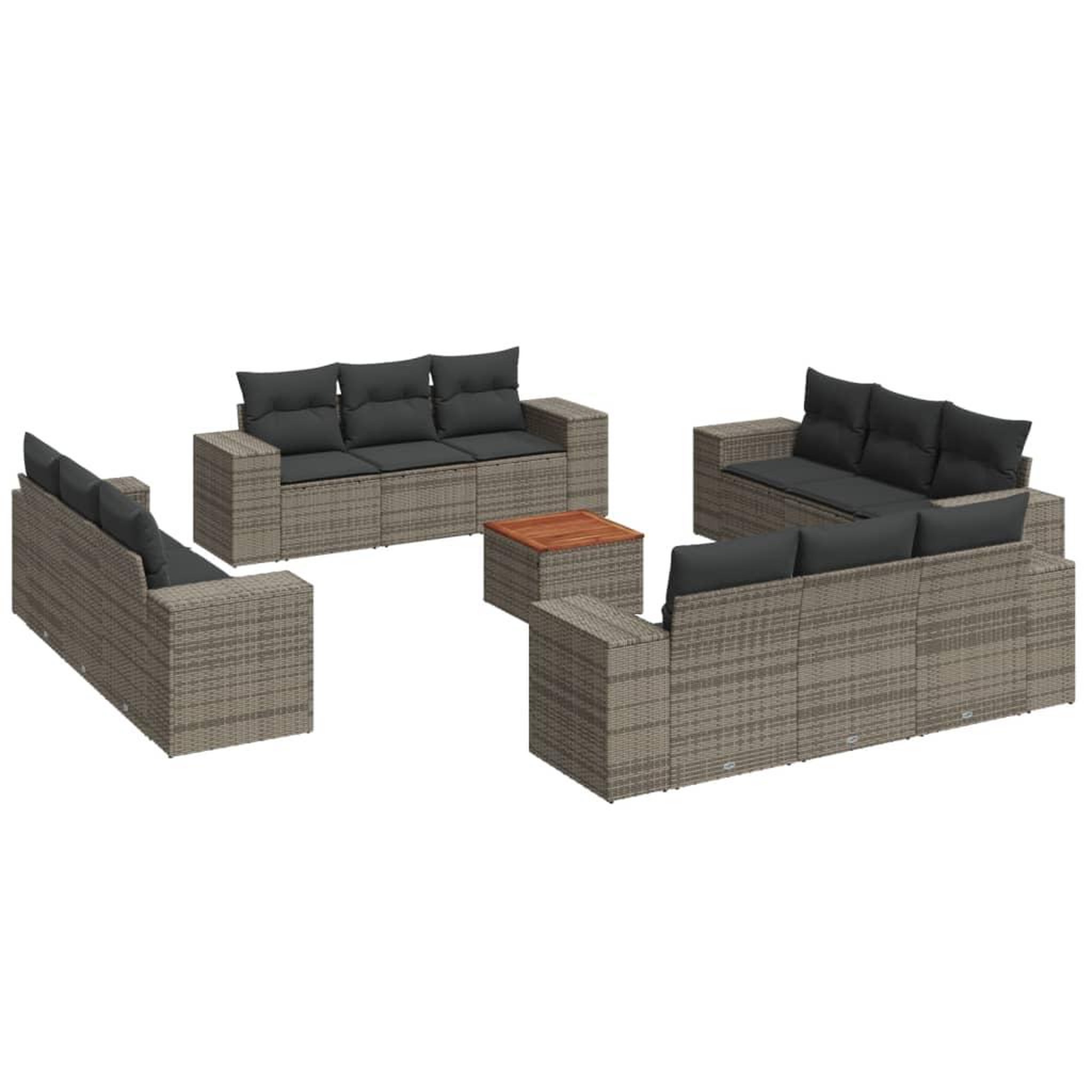 Voir la diapositive 2 : VIDAXL Salon de jardin avec coussins 13 pcs gris resine tressee