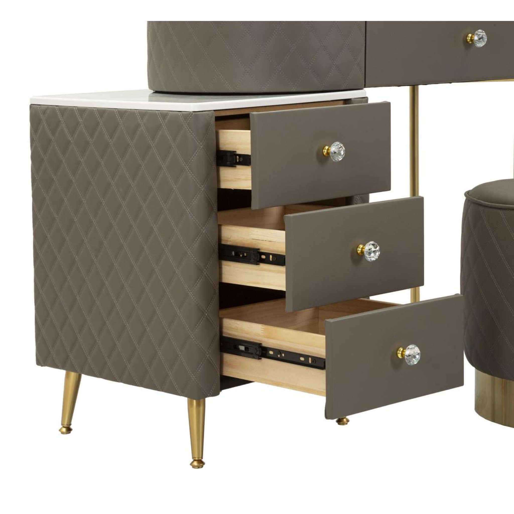 Voir la diapositive 5 : Paris Prix Coiffeuse avec pouf effet marbre  sharon  120 gris & or