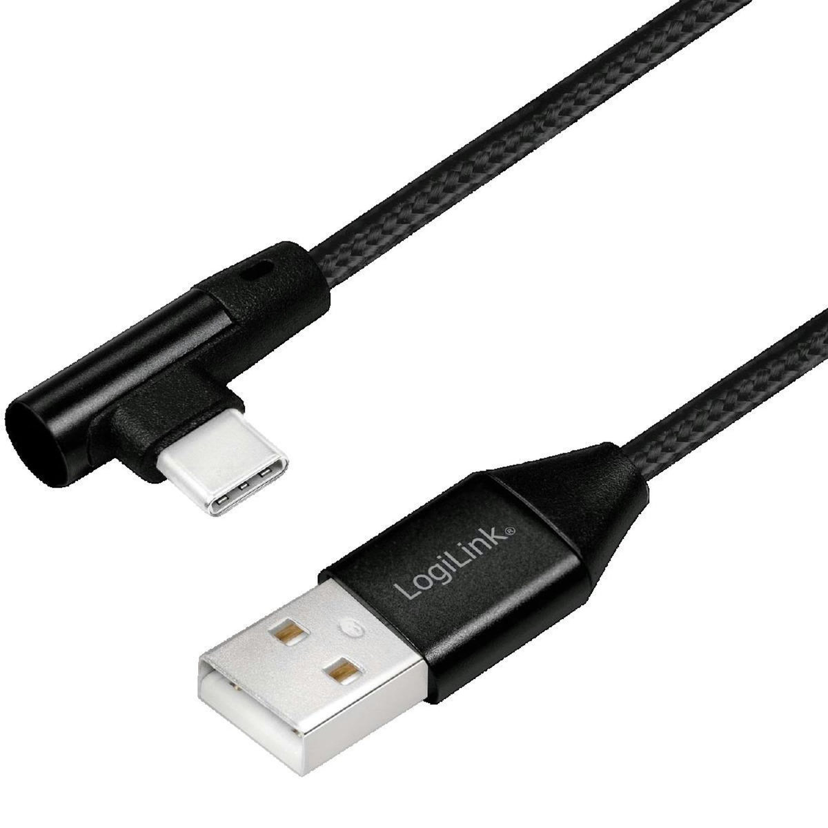 LOGILINK Câble USB LogiLink CU0138 USB-C mâle coudé à USB mâle droit, USB 2.0, 1 m, Noir