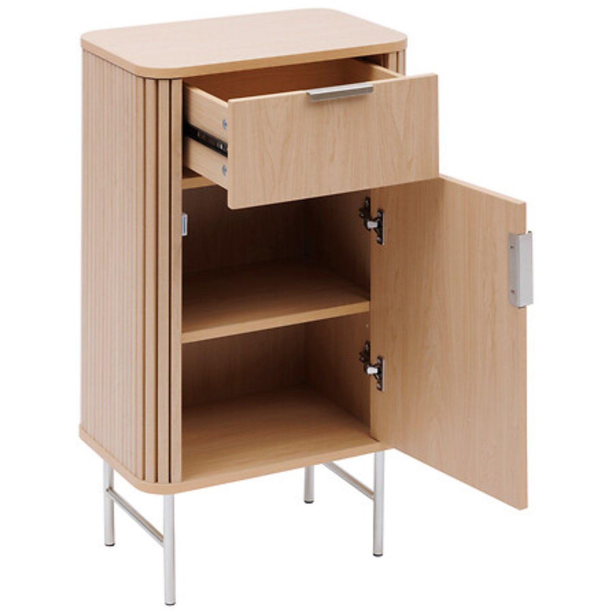 Voir la diapositive 4 : FIVE Meuble bas 1 porte et 1 tiroir effet bois clair liora - beige