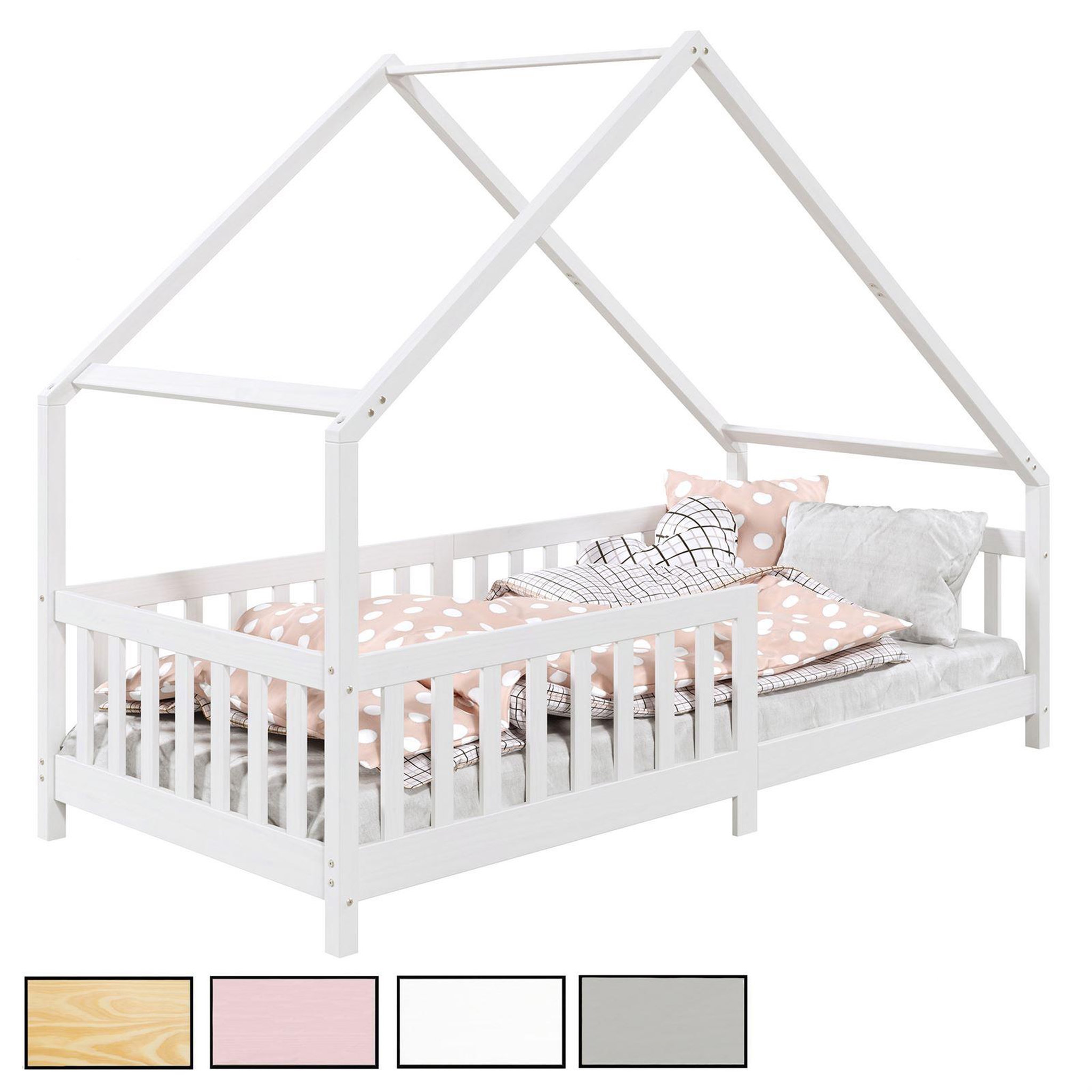 IDIMEX Lit cabane  asymétrique CORA 90 x 190 cm en pin massif. Coloris disponibles : Blanc