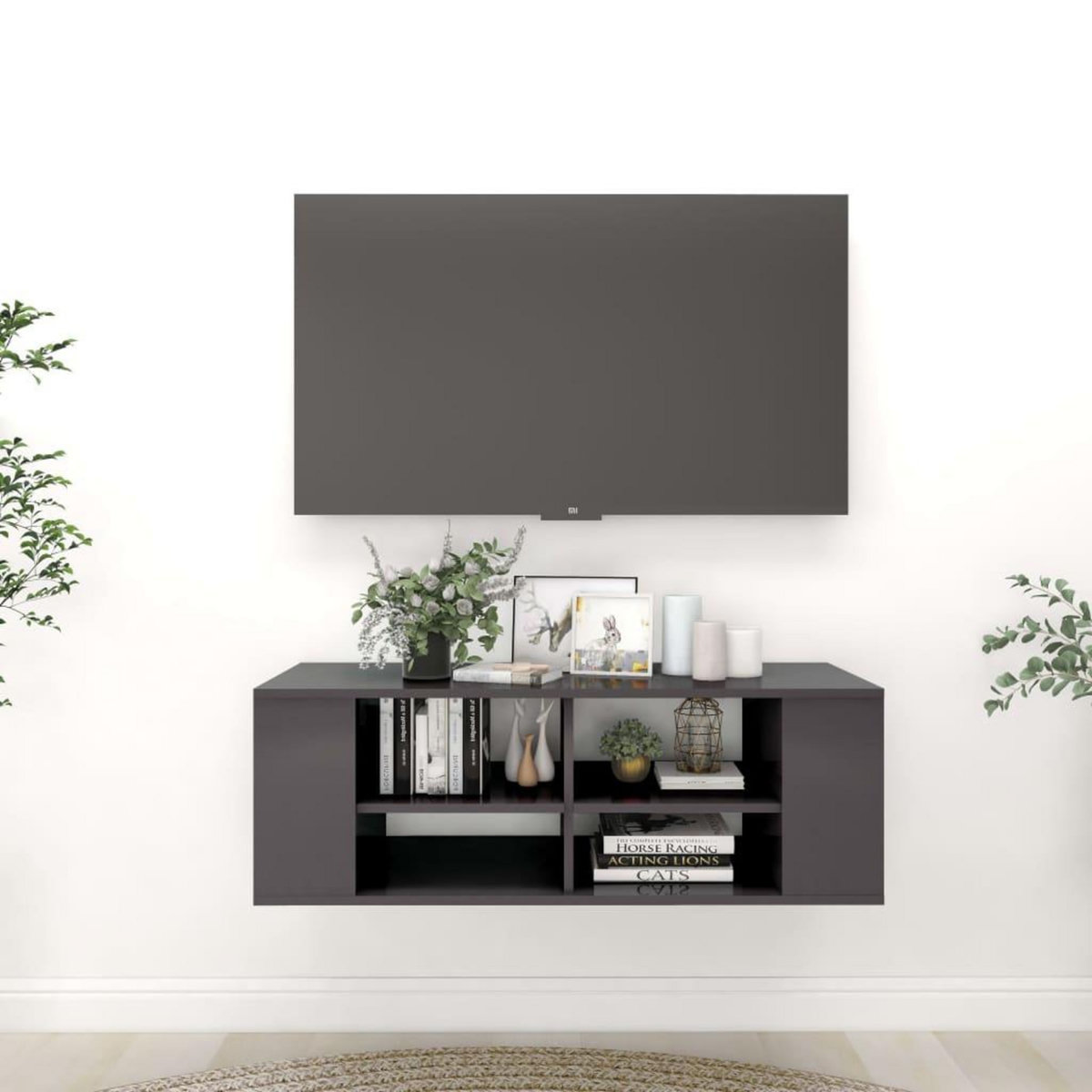 VIDAXL Meuble TV mural Gris brillant 102x35x35 cm Bois d'ingenierie