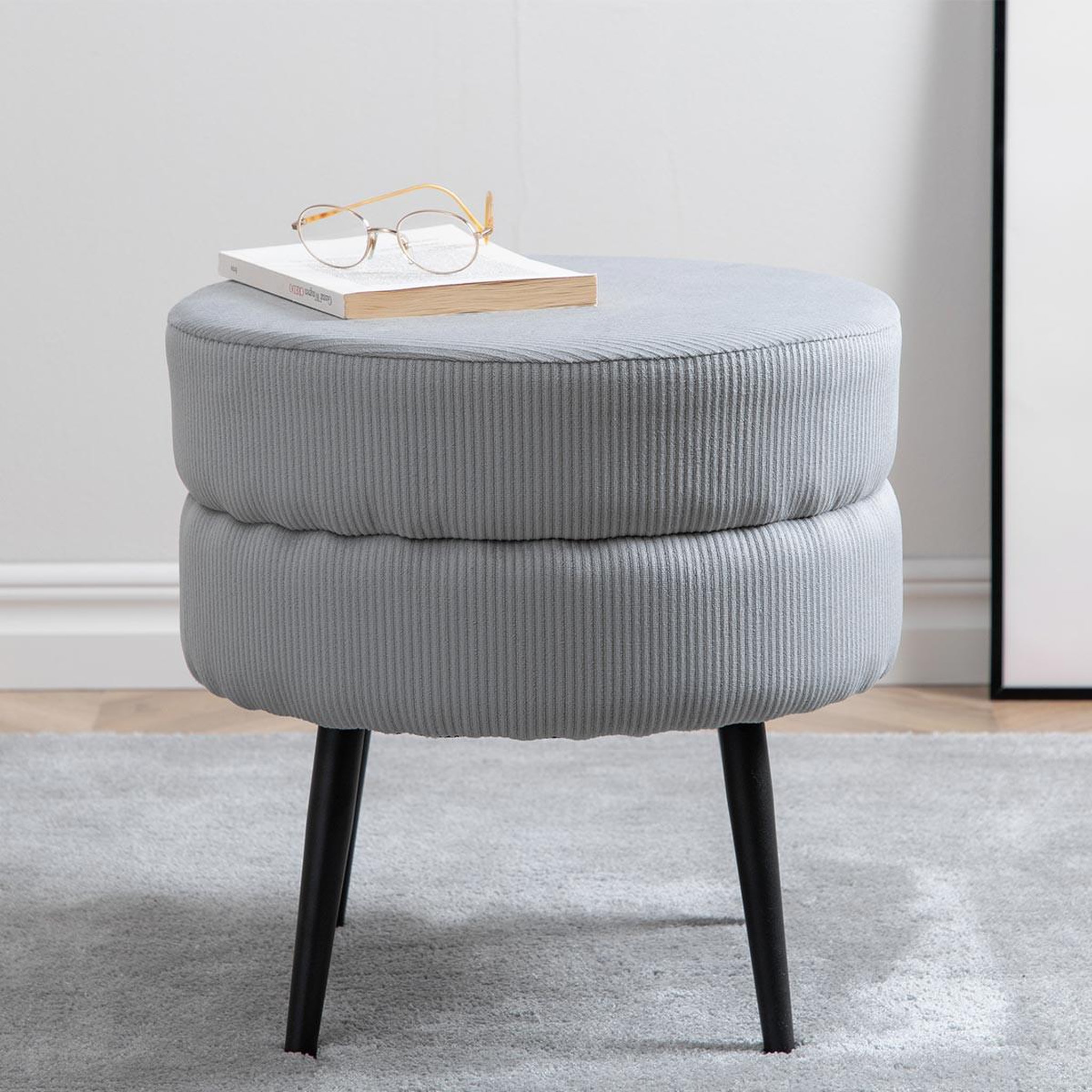 Voir la diapositive 6 : Paris Prix Pouf design en velours côtelé  pot  40cm gris