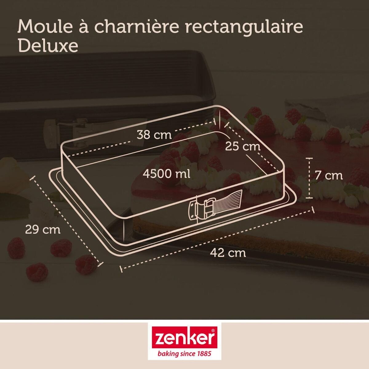 ZENKER Set à pâtisserie avec 1 Moule à gâteaux rectangulaire à charnière, 1 spatule Zenker et 2 bols à mixer en inox Fackelmann