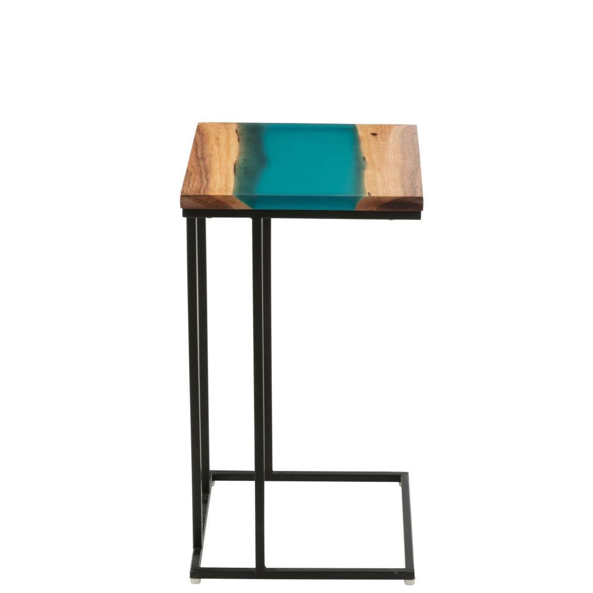 Voir la diapositive 3 : J-LINE Table d'Appoint Carrée en Bois  Douglas  55cm Naturel & Bleu