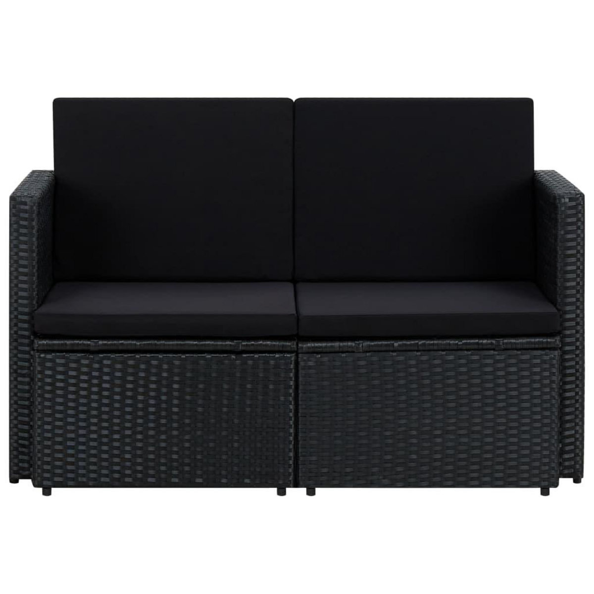VIDAXL Canape de jardin a 2 places avec coussins Noir Resine tressee