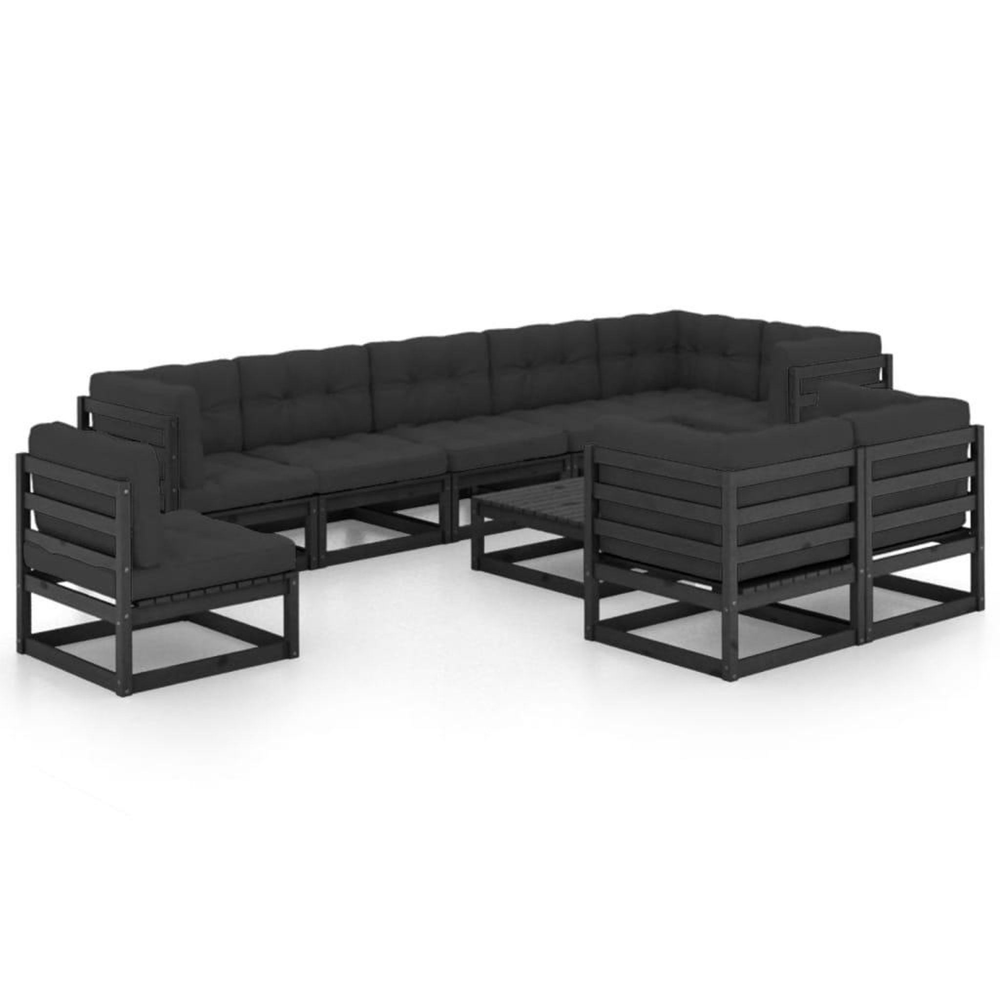 Voir la diapositive 2 : VIDAXL Salon de jardin 10 pcs avec coussins Bois de pin massif