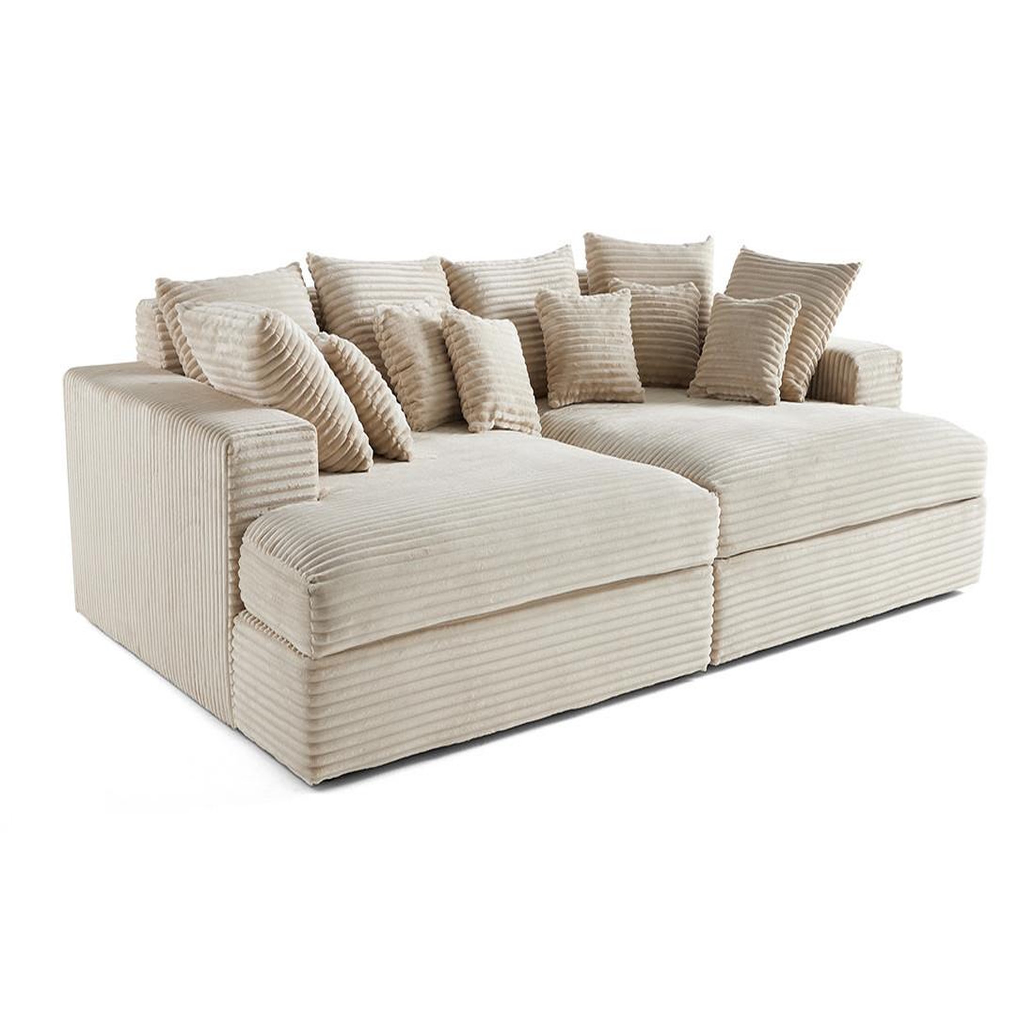 Voir la diapositive 4 : LISA DESIGN Collins - canapé droit 4 places avec double méridienne - assise profonde - velours côtelé grosses côtes