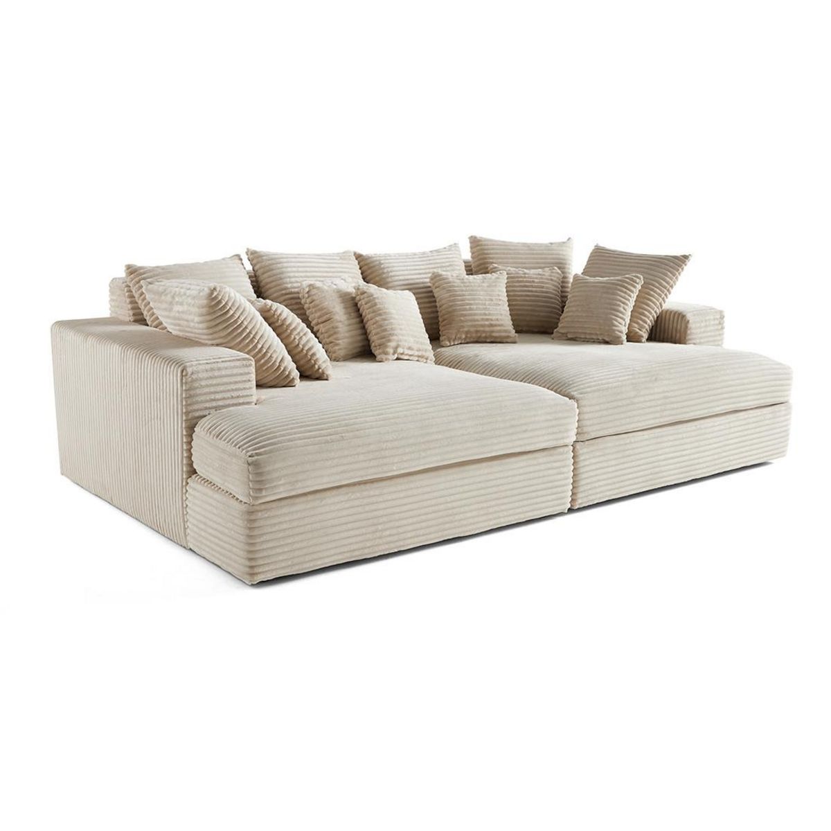 LISA DESIGN Collins - canapé droit 4 places avec double méridienne - assise profonde - velours côtelé grosses côtes