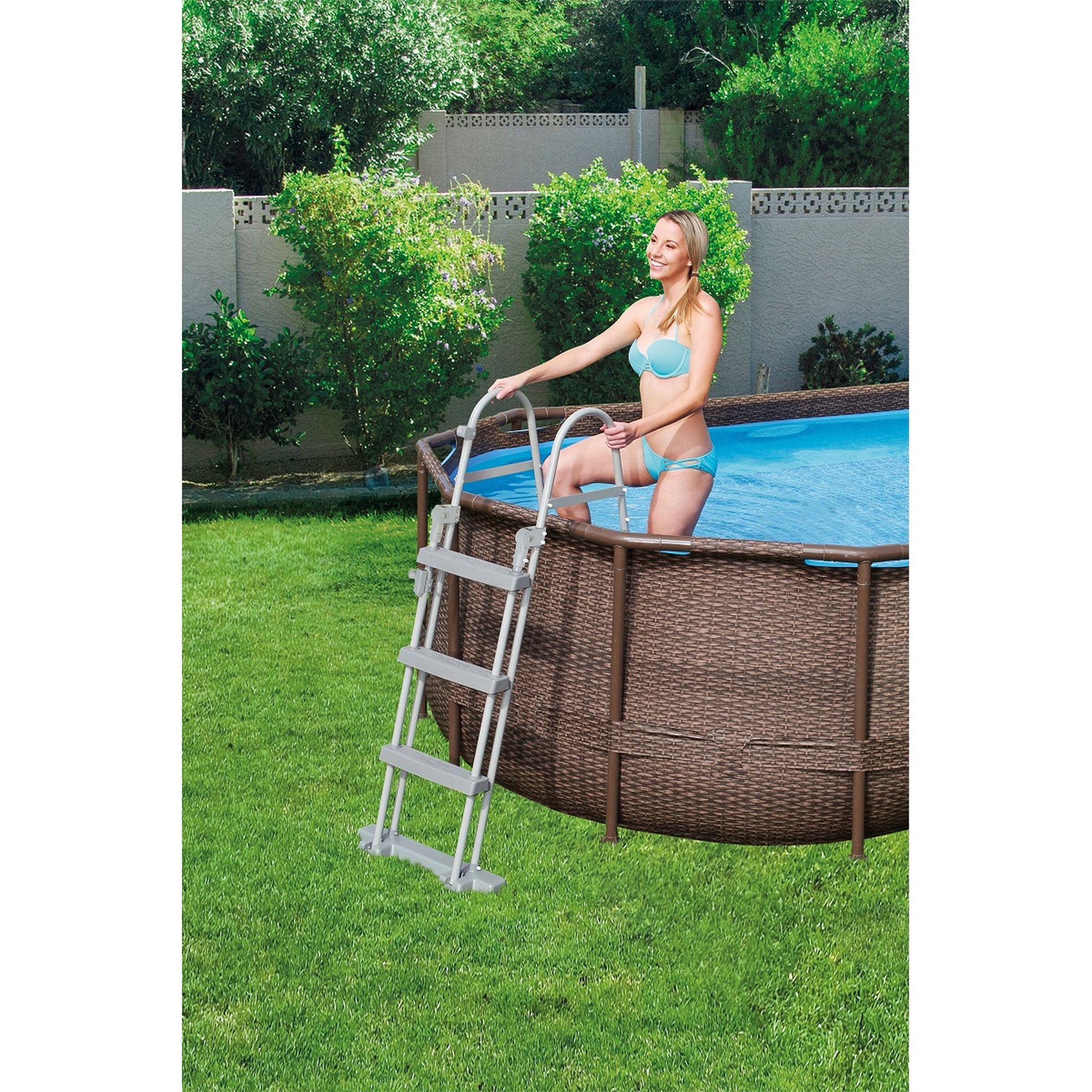 Voir la diapositive 4 : BESTWAY Piscine hors sol 427 x 250 x 100 cm Power Steel&trade; SwimVista ovale motif rotin avec hublots 