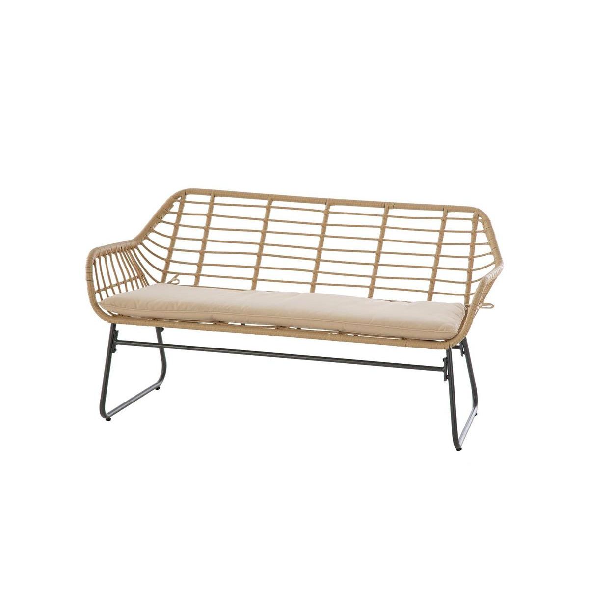 HESPERIDE Salon de jardin en résine tressée Lambada Sésame avec table basse rectangulaire - 4 places - Hespéride