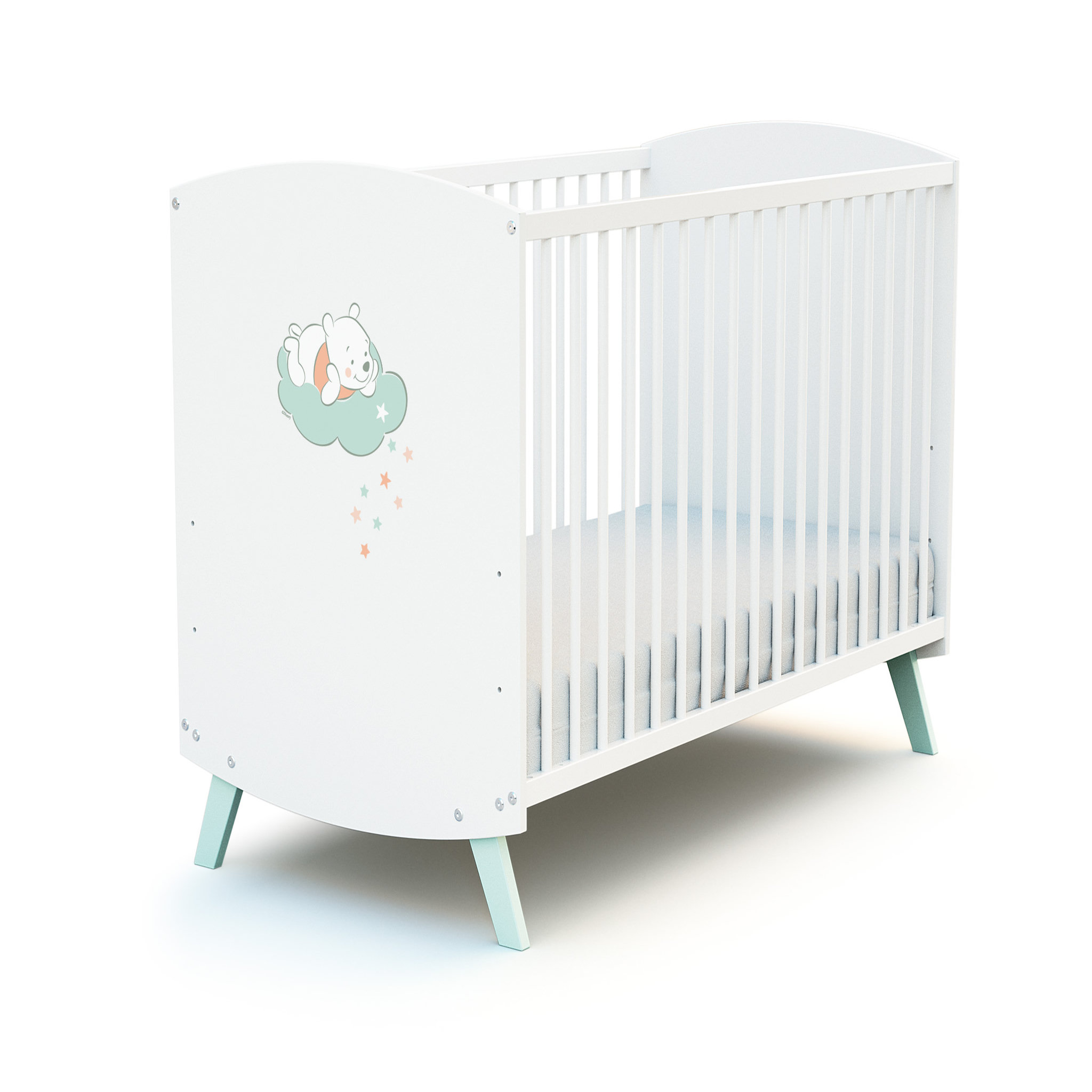 Voir la diapositive 2 : AT4 Ensemble lit bébé 60x120 cm et commode à langer 2 portes WINNIE NUAGE DISNEY