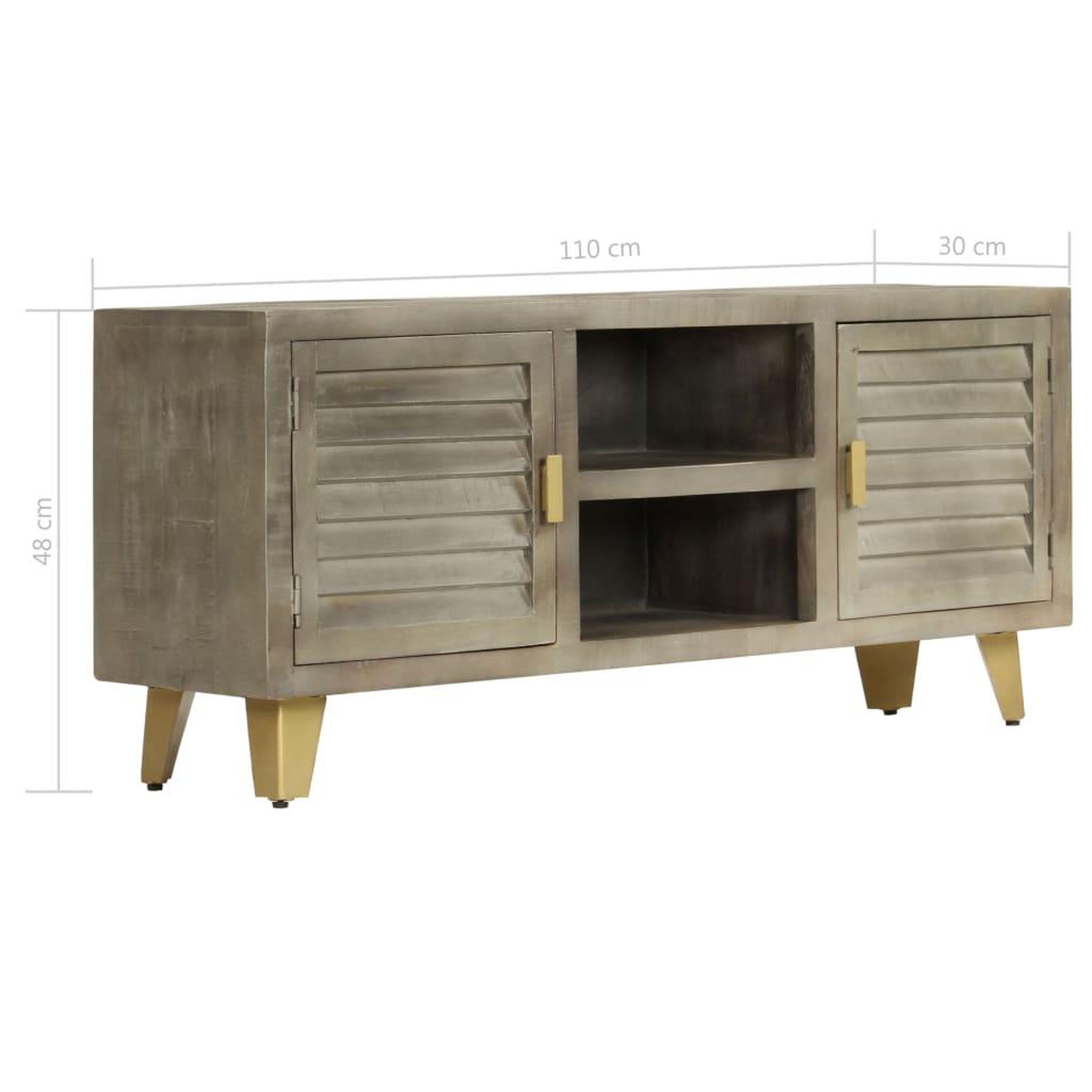Voir la diapositive 6 : VIDAXL Meuble tv bois solide de manguier gris avec laiton 110x30x48 cm