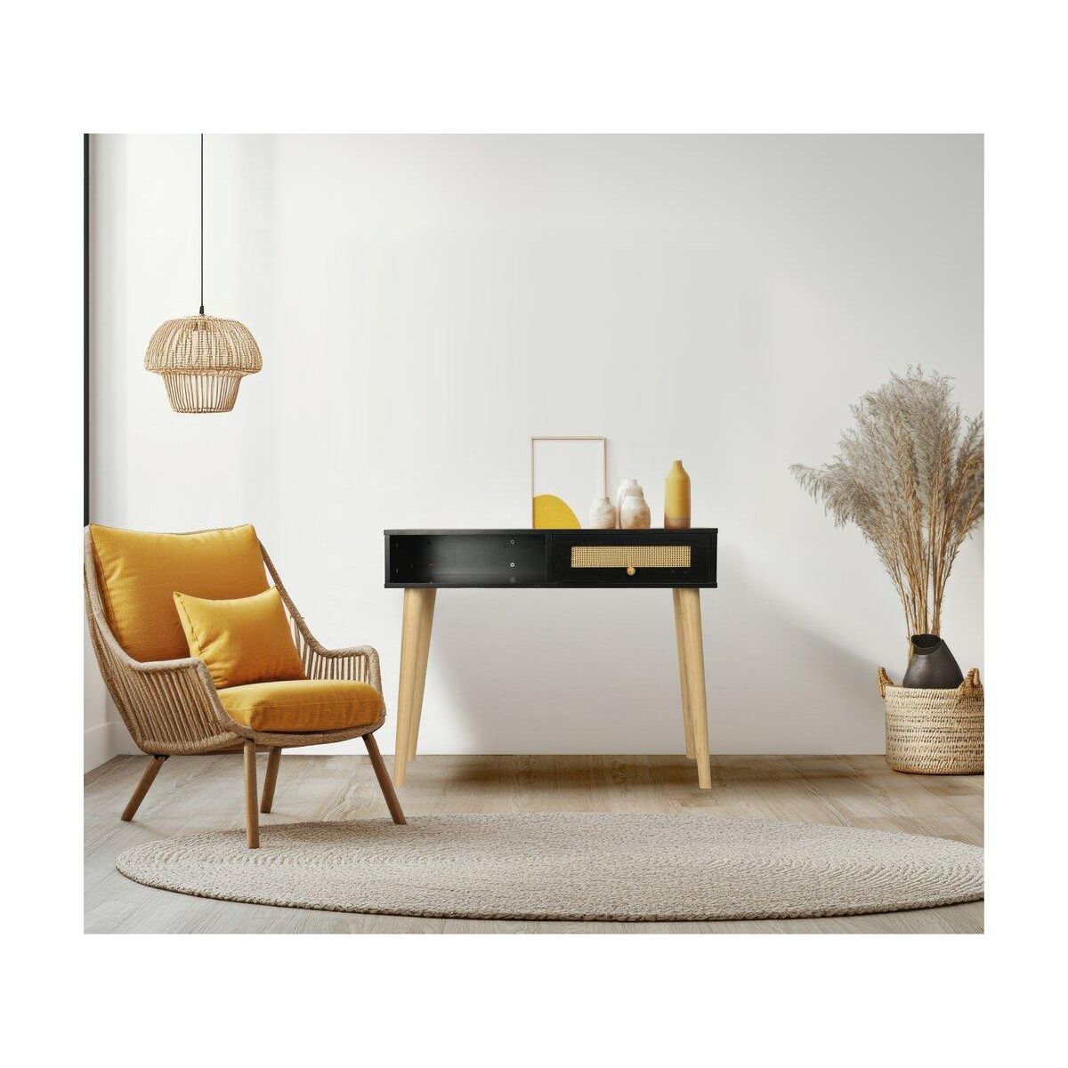 Habitat et Jardin Console cannage  Marine  - 100 x 29 x 81 cm - Noir