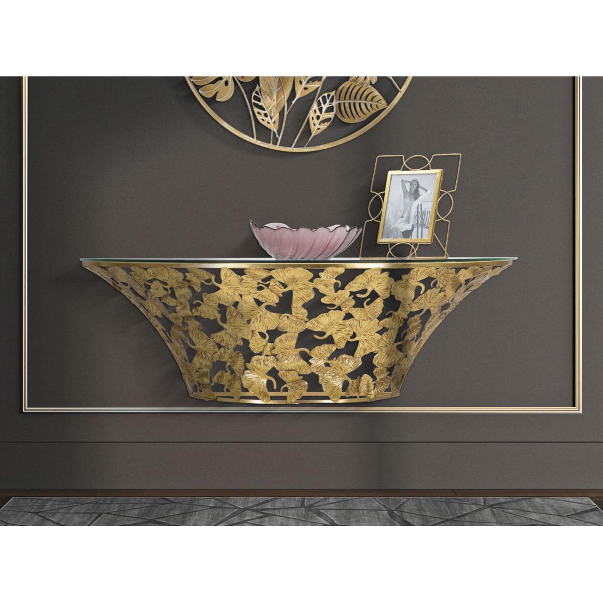 Voir la diapositive 5 : Paris Prix Console murale design  leaves  120cm or