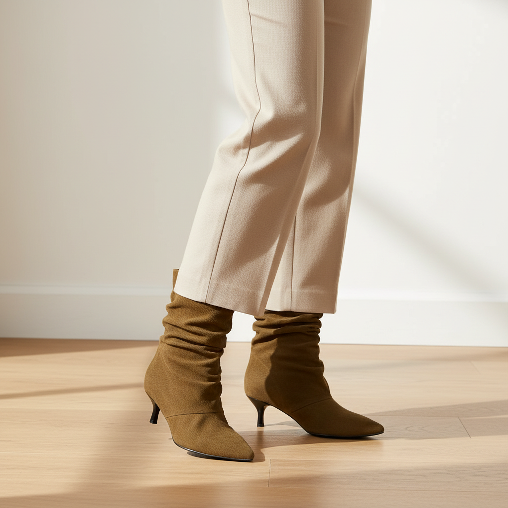 Voir la diapositive 2 : OZABI Ozabi bottines femme suédine plissée talon fin 4 cm bout pointu