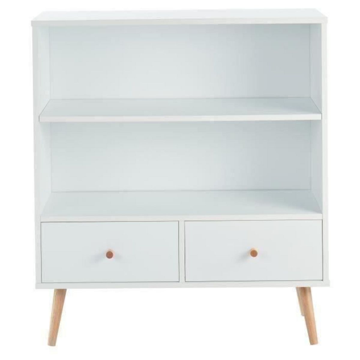 Bibliothèque 2 tiroirs pieds bois massif L80cm MALMO