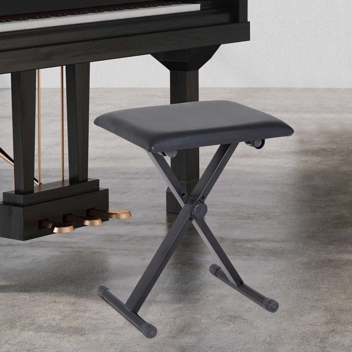 HOMCOM HOMCOM Tabouret banquette réglable pliable pour piano et clavier acier revêtement synthétique noir