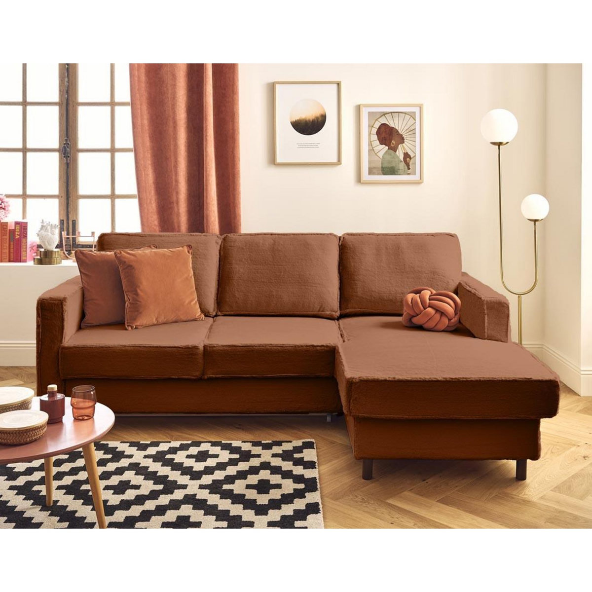 LISA DESIGN Jake - canapé d'angle droit 4 places convertible avec coffre en fausse fourrure