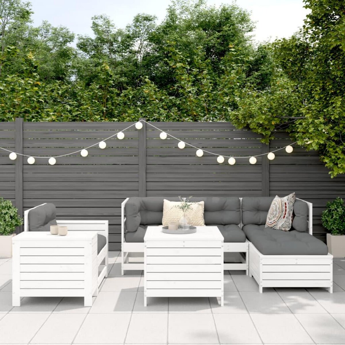VIDAXL Salon de jardin 7 pcs blanc bois de pin massif