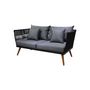 Voir la diapositive 3 : BEST MOBILIER Tiago - salon bas de jardin 4 places + table - corde et bois - noir et coussins gris