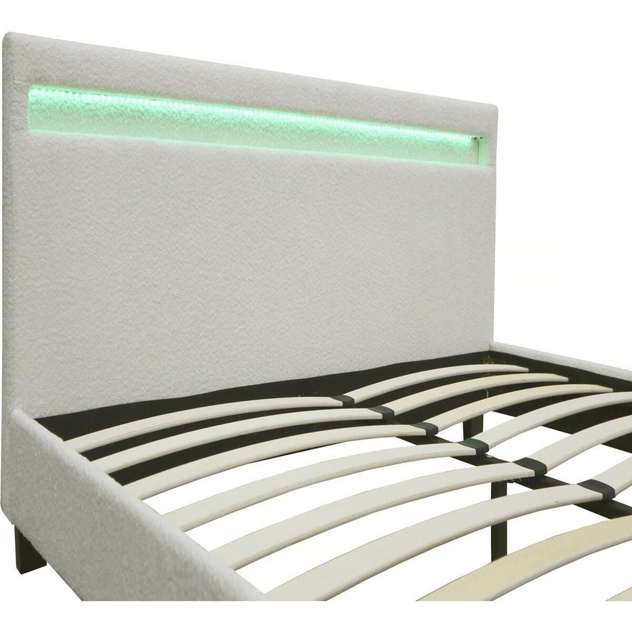 Voir la diapositive 4 : Habitat et Jardin Lit tissu bouclette avec led  maria  140x190cm - crème