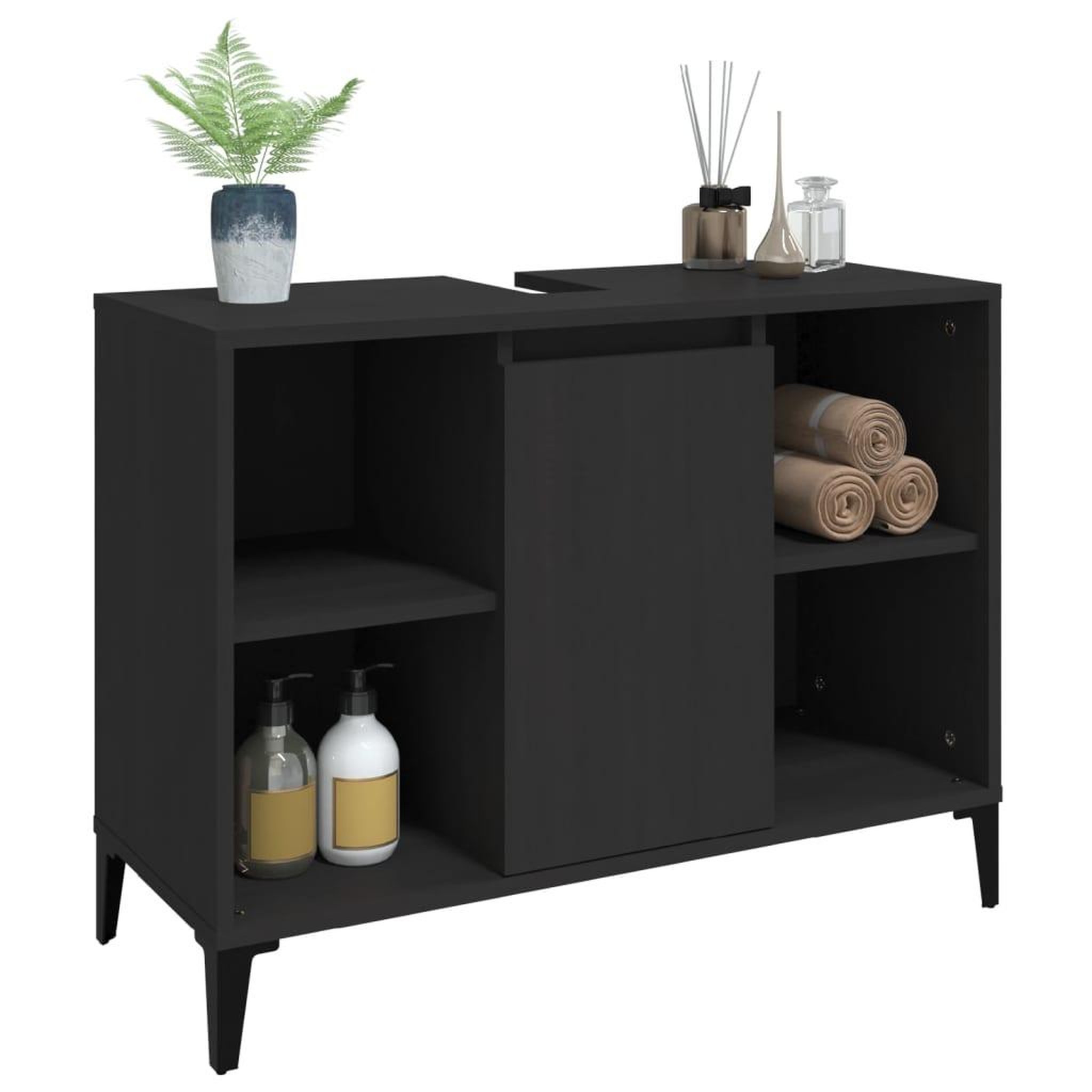 Voir la diapositive 4 : VIDAXL Meuble d'evier noir 80x33x60 cm bois d'ingenierie