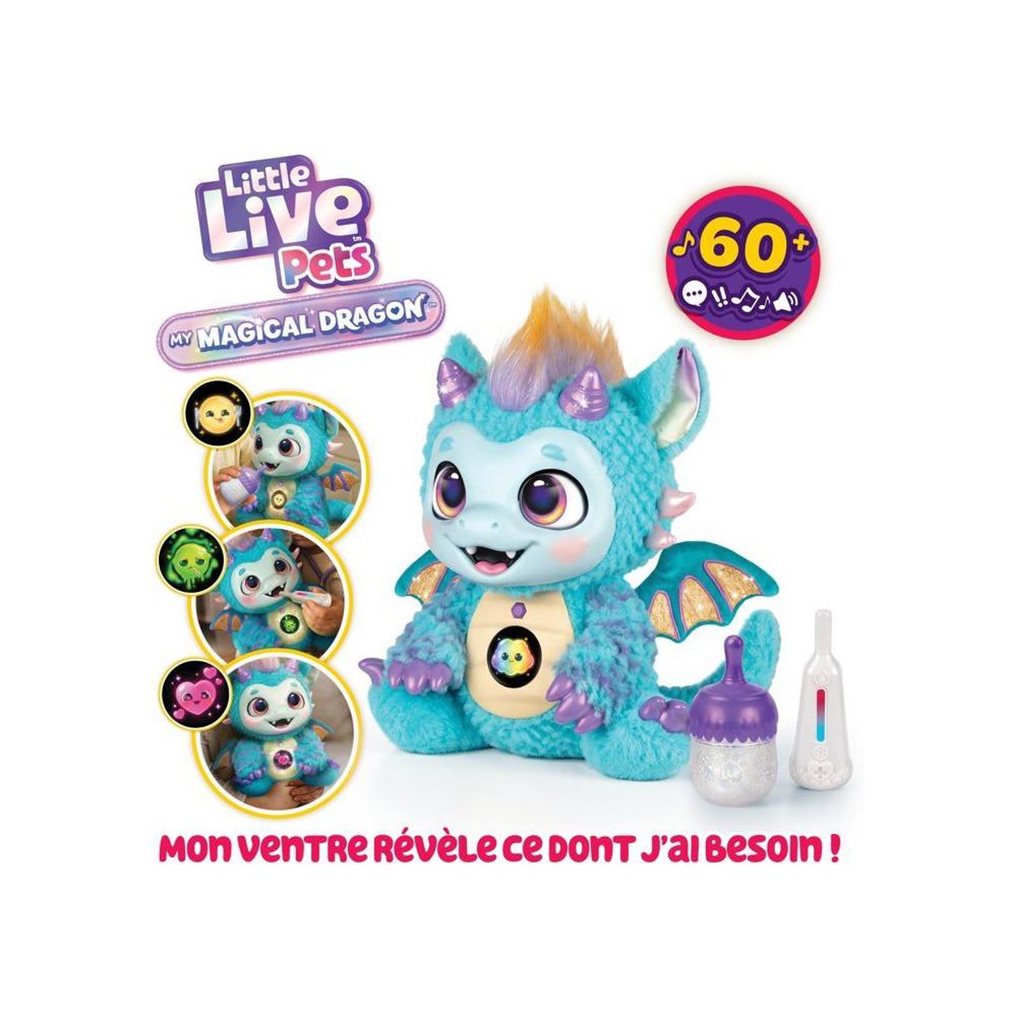 Voir la diapositive 2 : LITTLE LIVE PETS Dragon peluche interactif skye à sons et lumières multicolores, zones lumineuses qui changent de couleur et répondent aux câlins