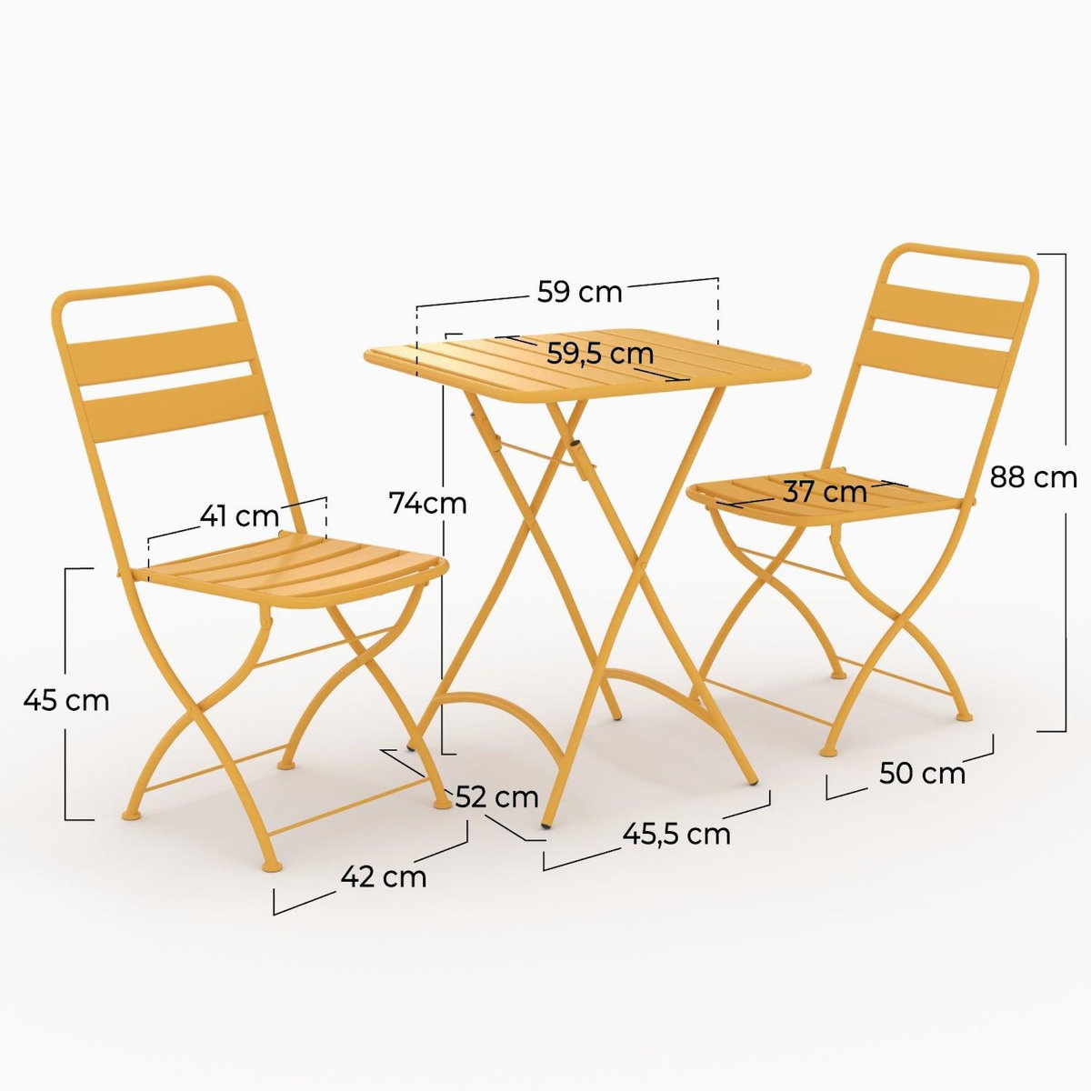 Rendez vous déco Table et chaises de jardin pliantes 2 personnes en métal jaune-Yumi