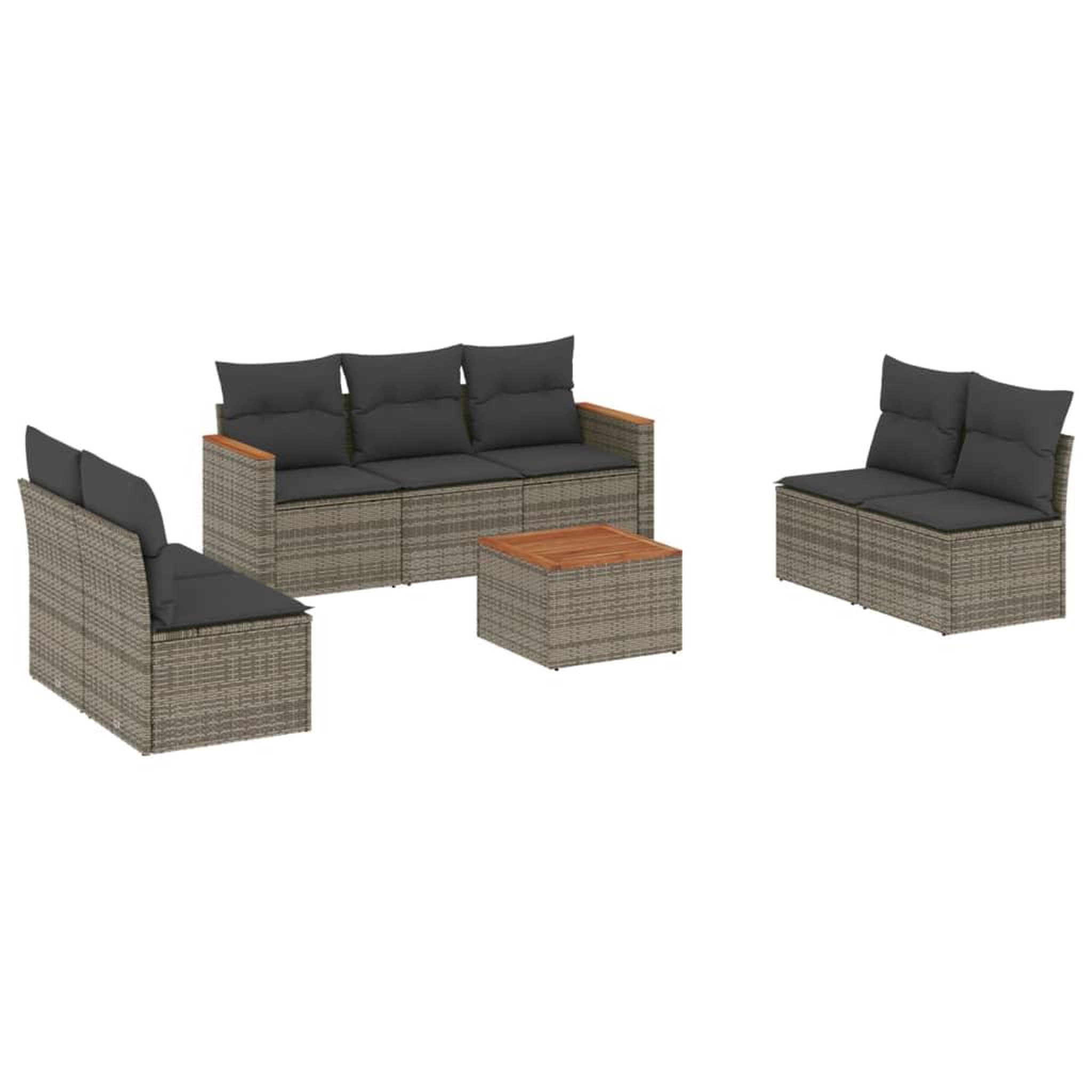 Voir la diapositive 2 : VIDAXL Salon de jardin 8 pcs avec coussins gris resine tressee