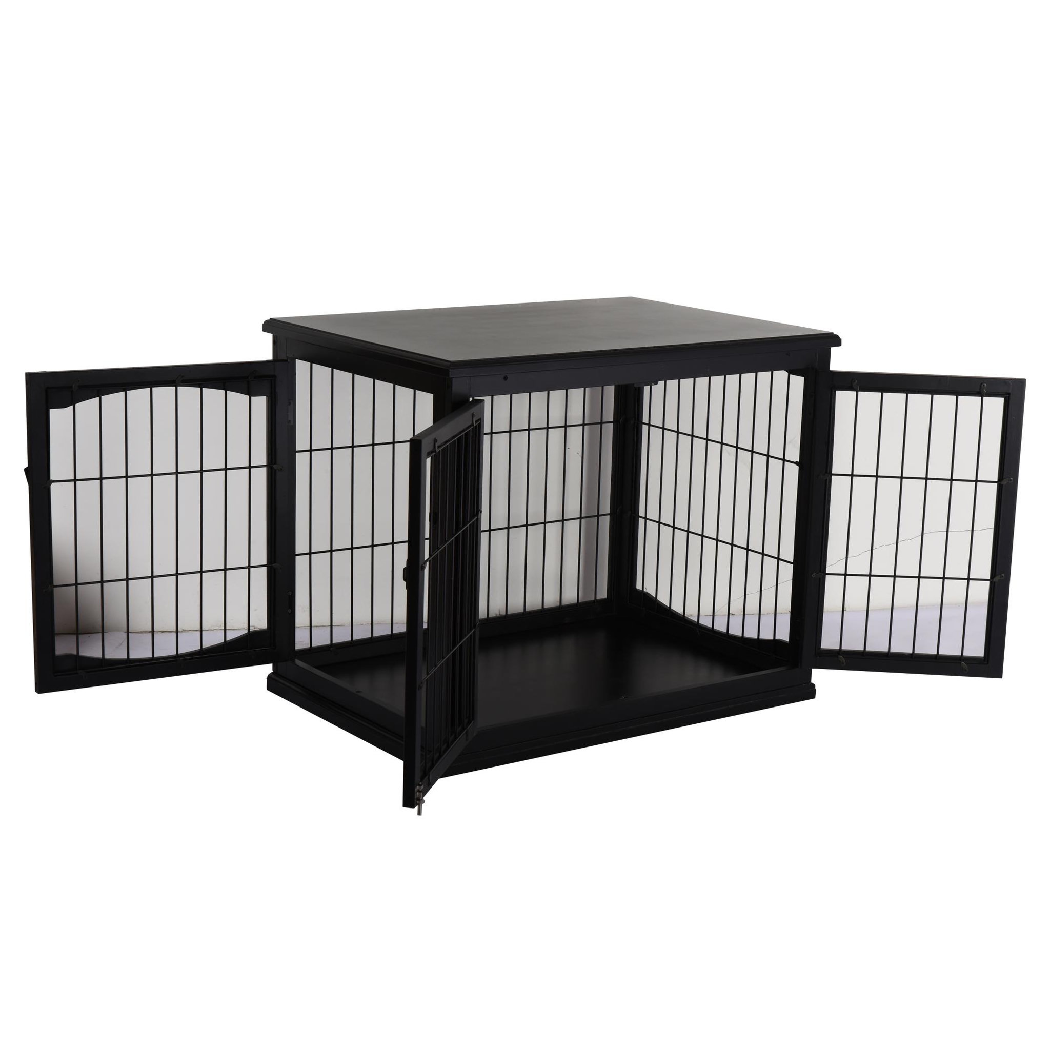 Voir la diapositive 5 : PAWHUT Cage pour chien animaux cage en bois mdf classe e1 3 portes verrouillables max. 30 kg dim. 81l x 58l x 66h cm noir