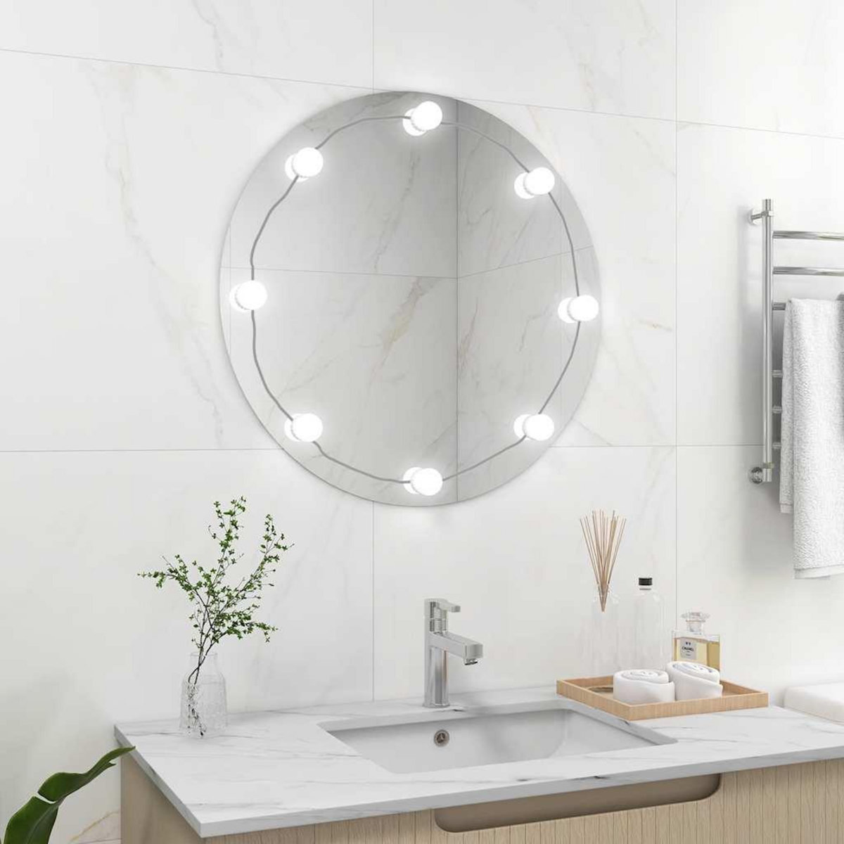VIDAXL Miroir mural avec lampes LED Rond Verre