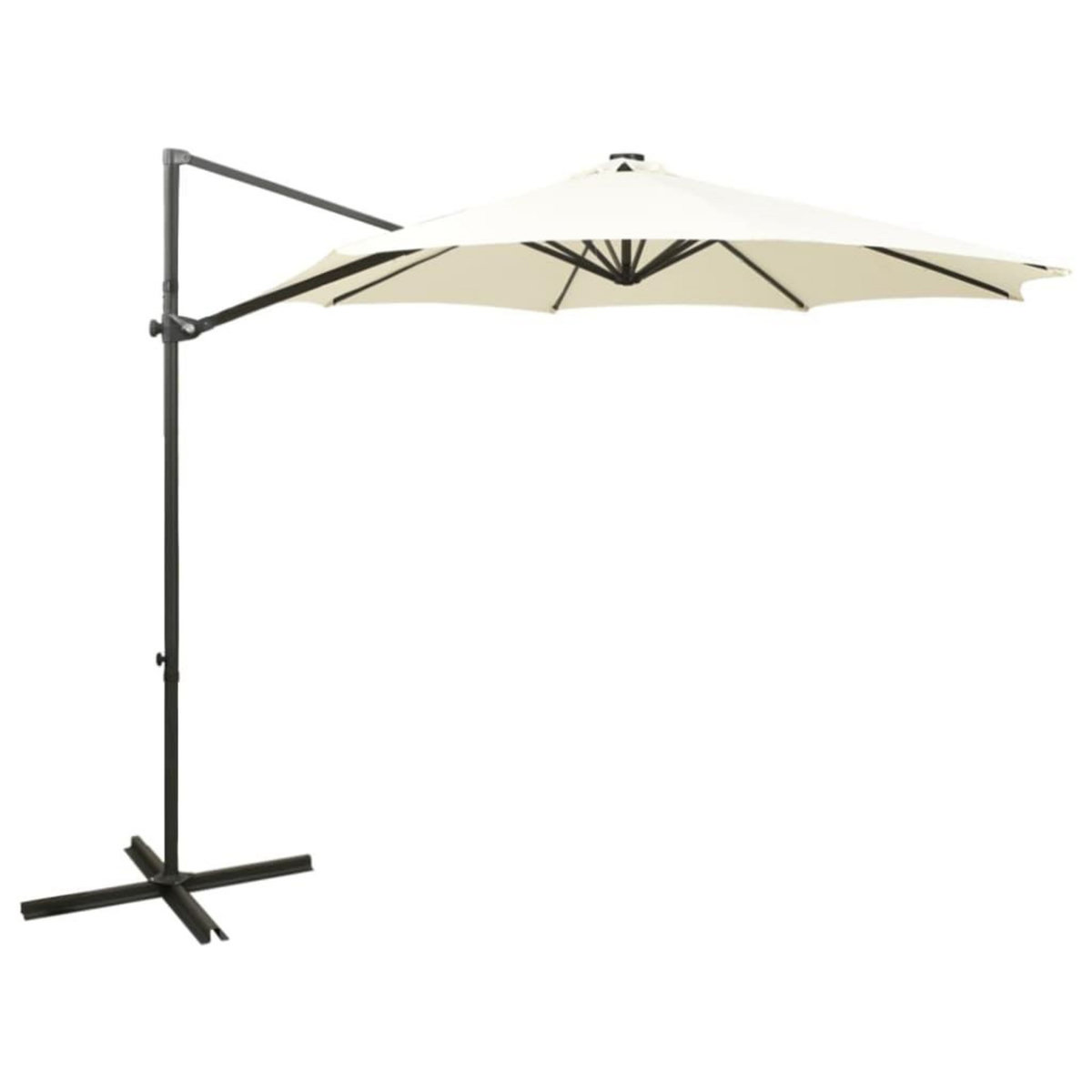 VIDAXL Parasol de jardin en porte-a-faux et mat et lumieres LED sable