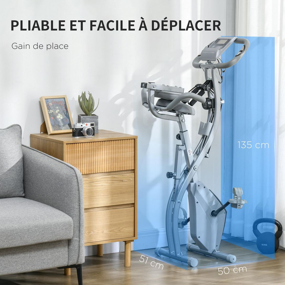 HOMCOM Vélo d'appartement pliant 8 niveaux de résistance magnétique dossier selle réglable poignées ergonomiques écran LCD multifonction suspensions support tablette acier gris