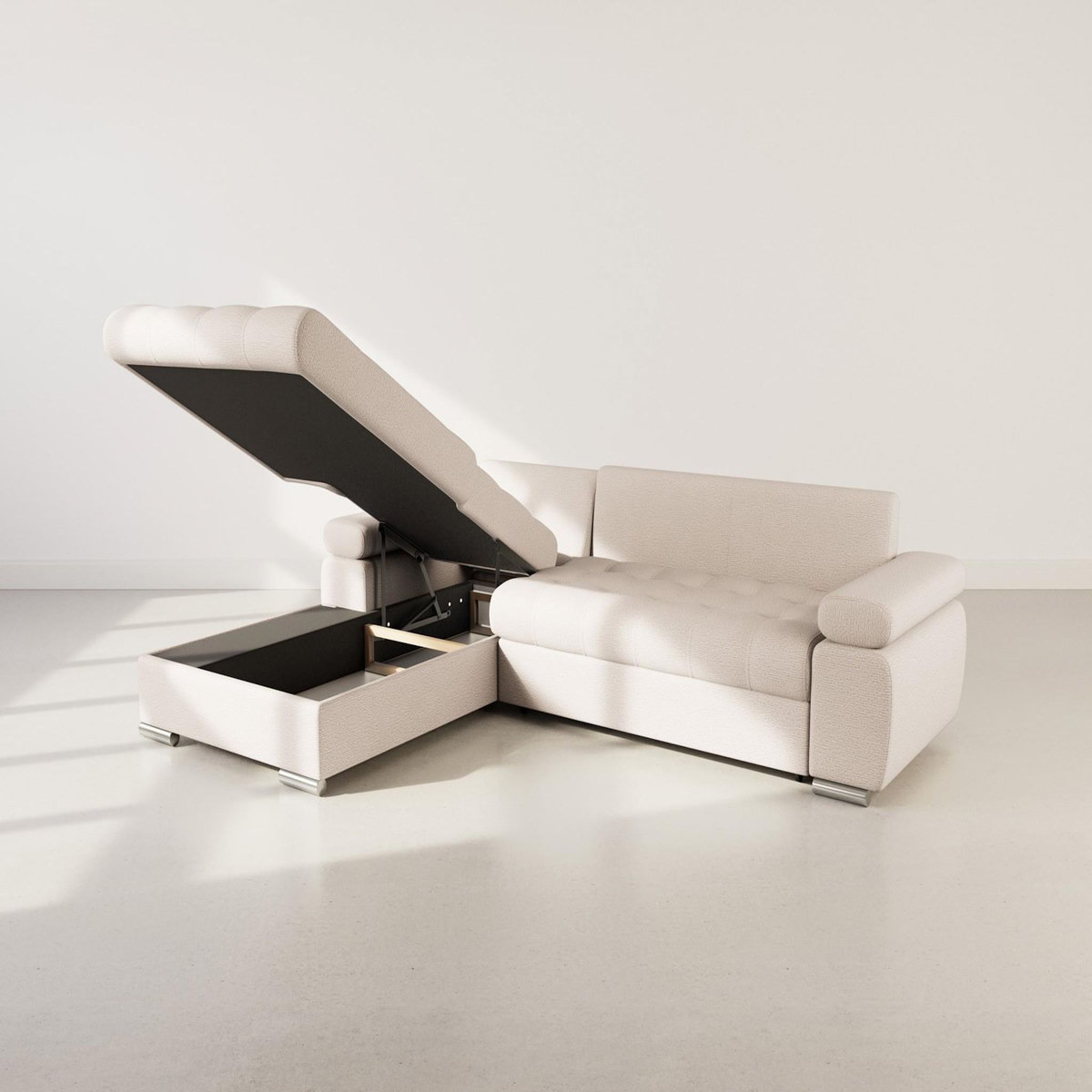 BEST MOBILIER Bianca - canapé d'angle gauche 4 places convertible avec coffre en tissu texturé