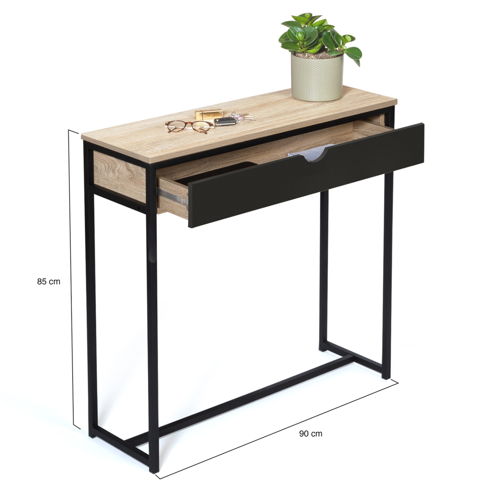 Voir la diapositive 6 : ID MARKET Console 1 tiroir noir boston design industriel