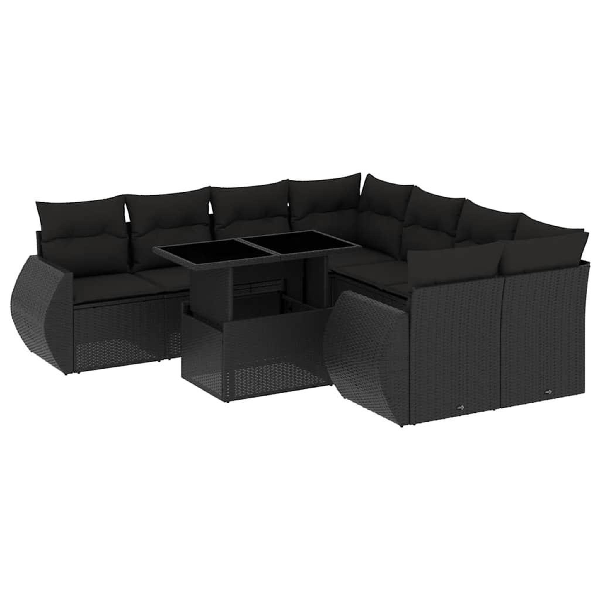 Voir la diapositive 2 : VIDAXL Salon de jardin 9 pcs avec coussins noir resine tressee