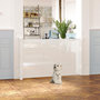 Voir la diapositive 2 : PAWHUT Barrière de sécurité barrière animaux rétractable automatique 1,65L x 0,85H m teslin alu. PVC blanc