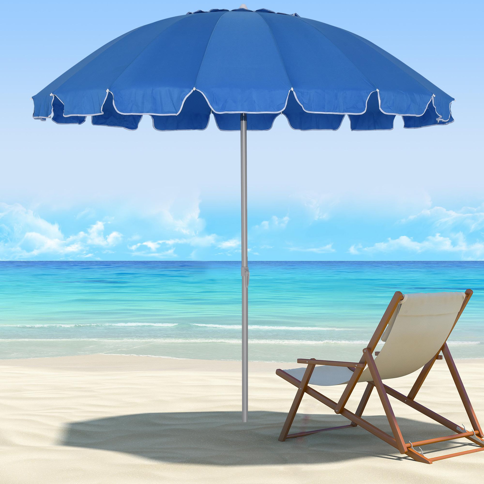 Voir la diapositive 2 : OUTSUNNY Parasol inclinable rond Ø 220 cm tissu polyester haute densité anti-UV mât démontable alu sac de transport inclus bleu