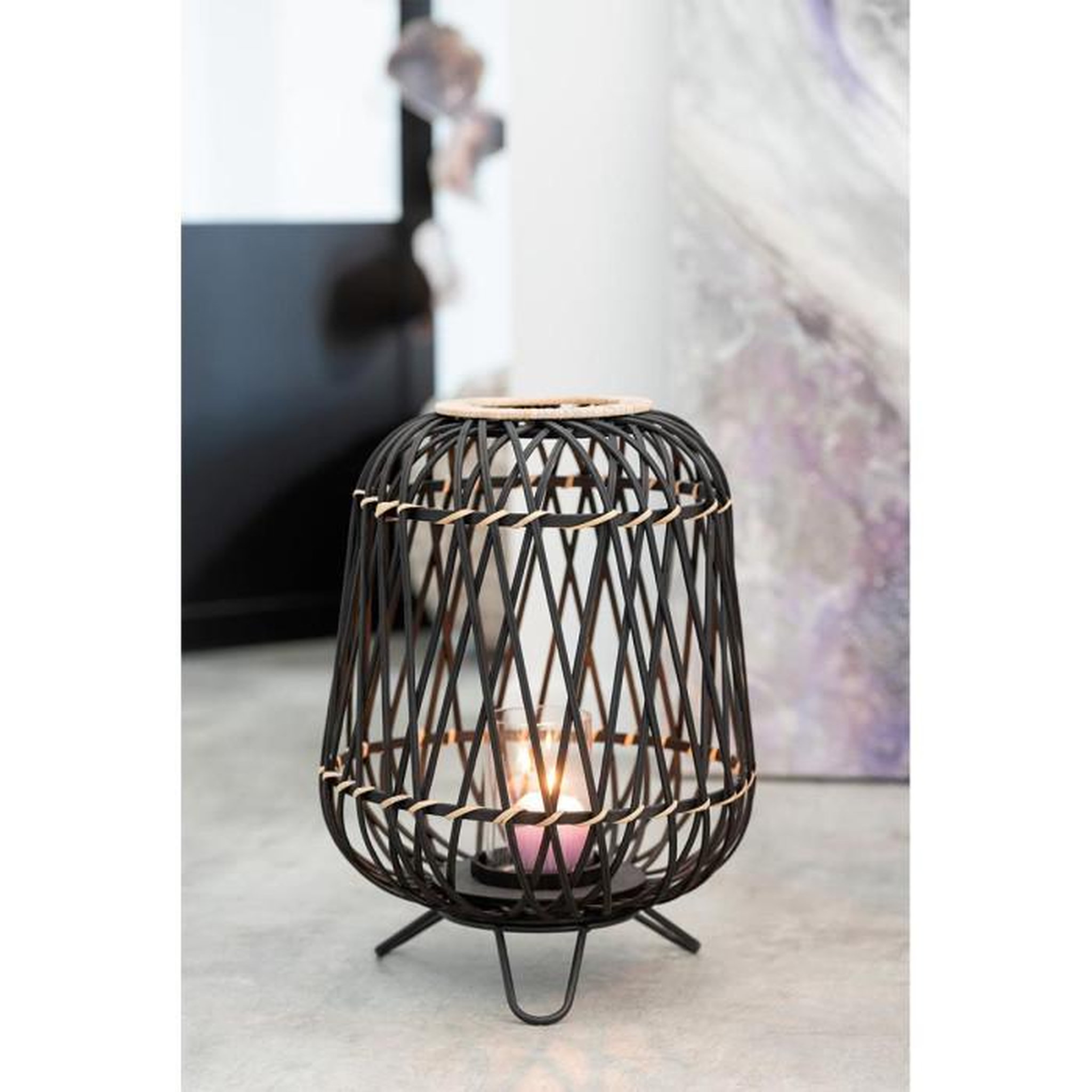 Voir la diapositive 4 : Paris Prix Lanterne Déco  Bambou sur Pied  57cm Noir