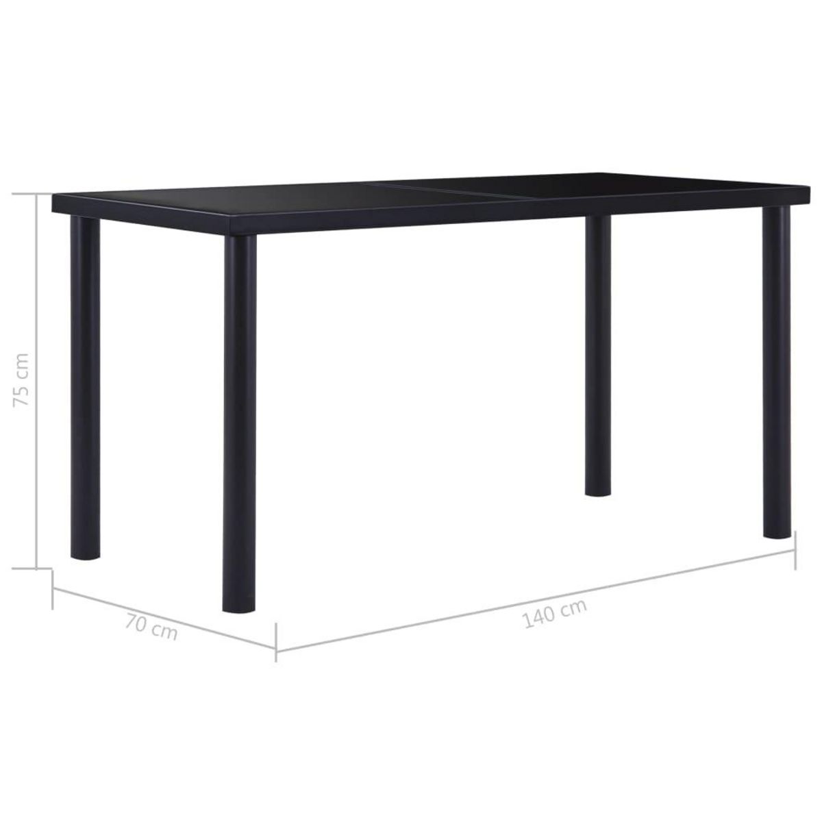 VIDAXL Table a manger Noir 140x70x75 cm Verre trempe