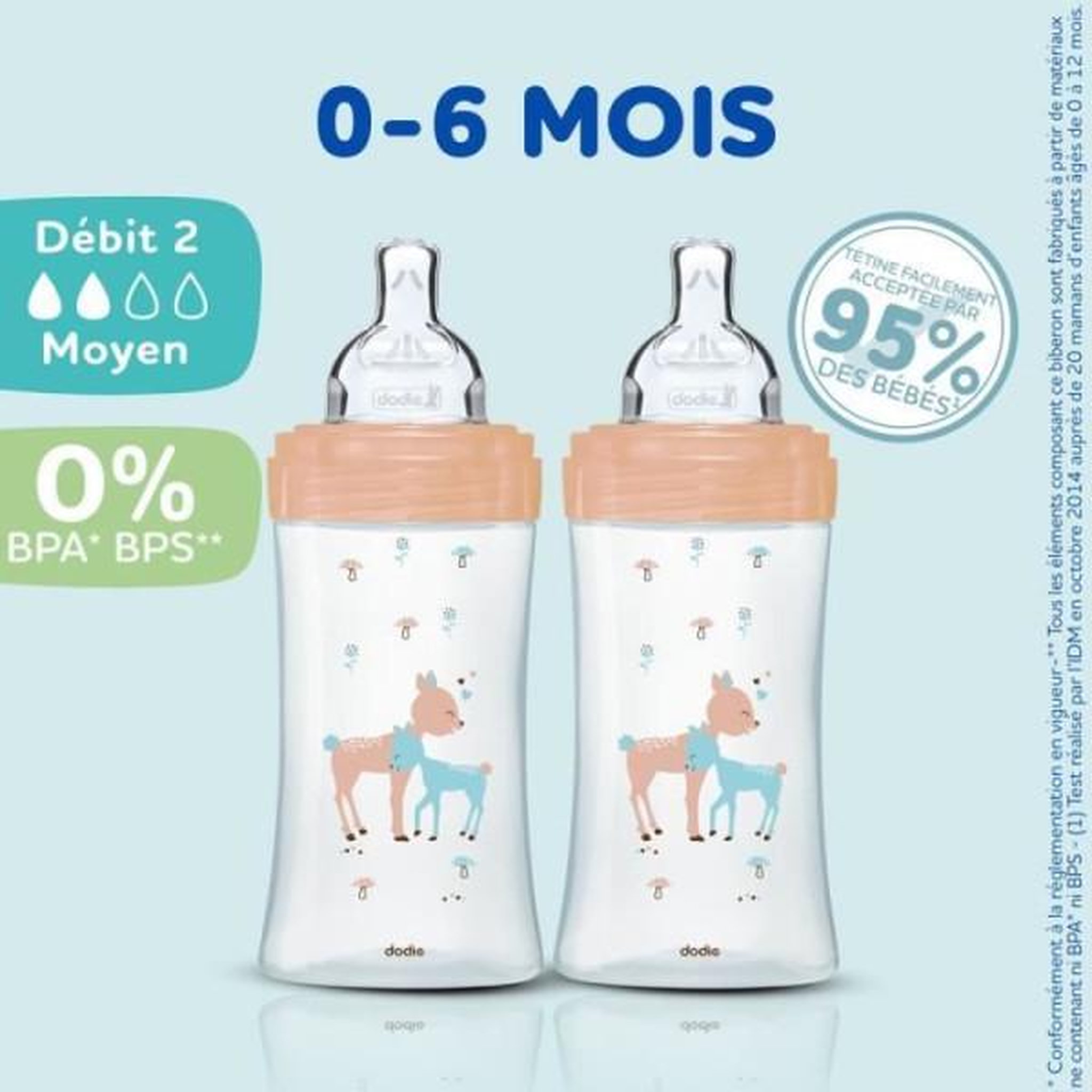 Voir la diapositive 3 : DODIE Lot de 3 biberons dodie anti-colique sensation+ - verre - 270ml - 0-6 mois - tétine plate - débit 2