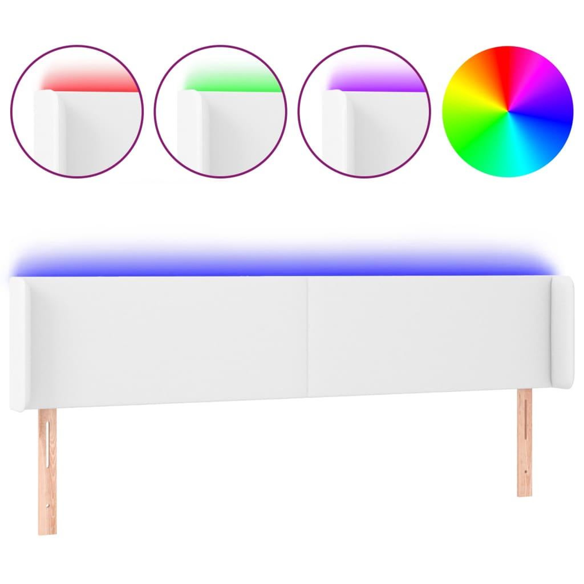 Voir la diapositive 2 : VIDAXL Tete de lit a LED Blanc 203x16x78/88 cm Similicuir